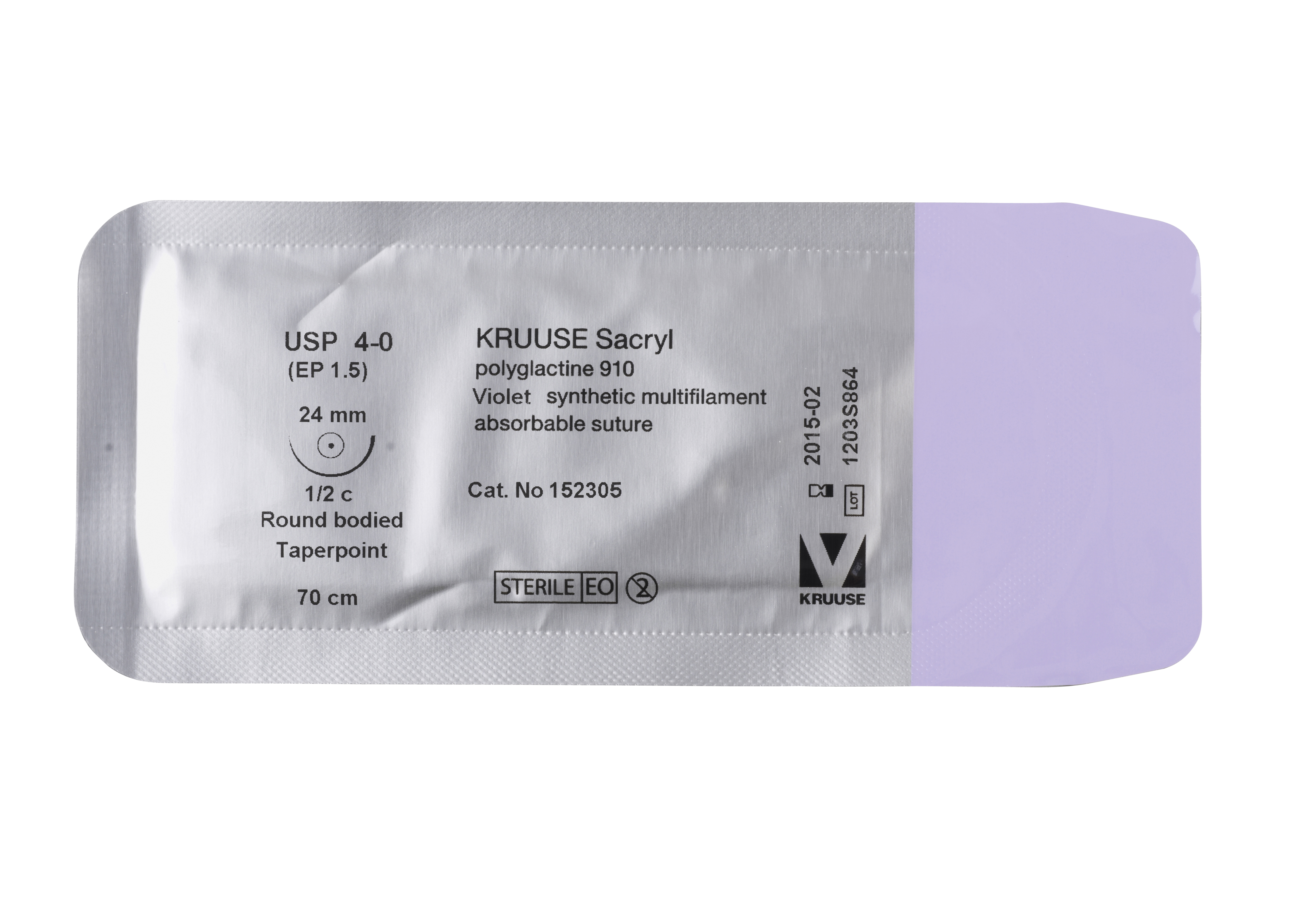 KRUUSE Sacryl Suture, USP 4-0, 70 cm, needle: 24 mm, round bodied - taper-point, ½ circle, 18/pk