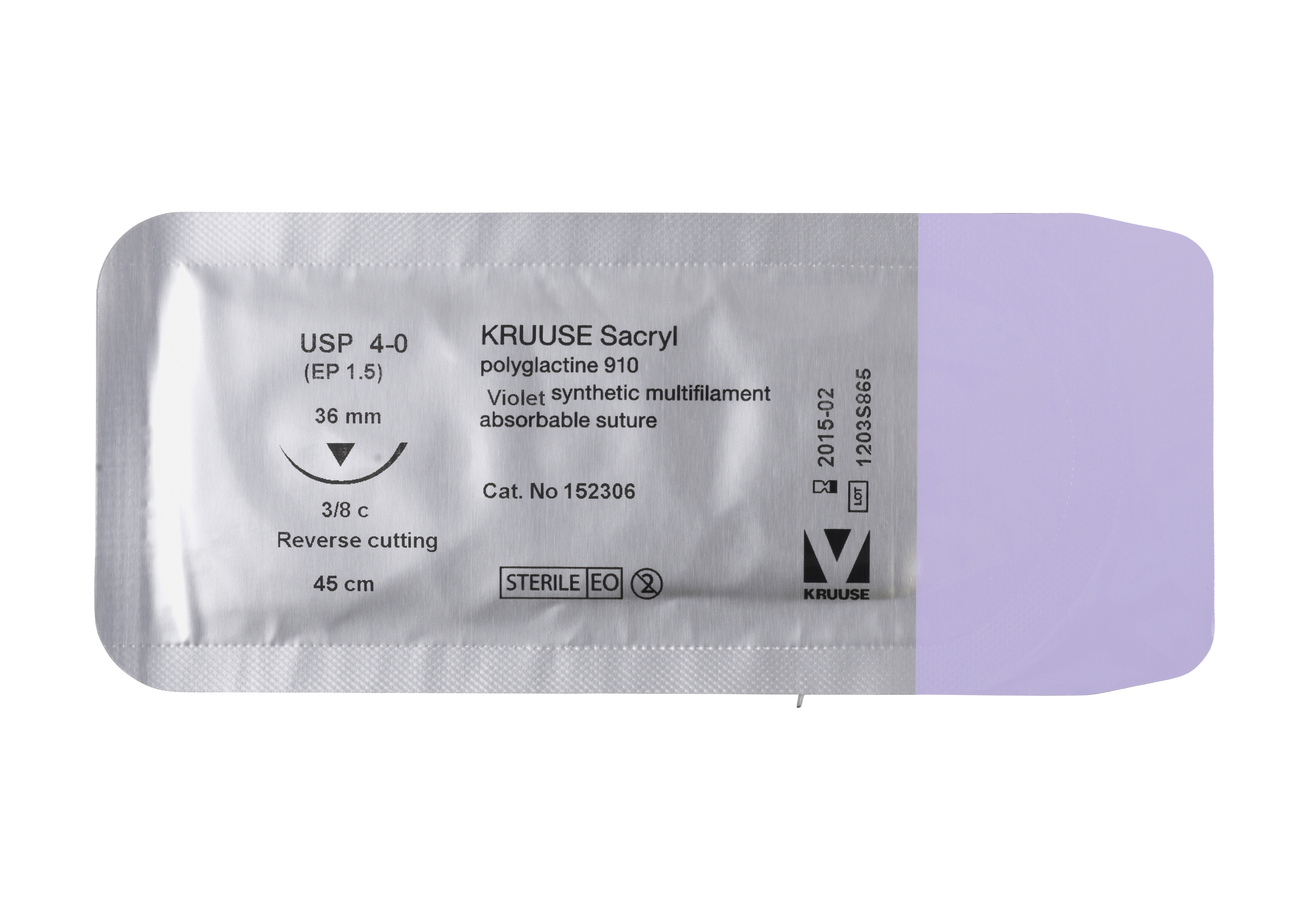 KRUUSE Sacryl Suture, USP 4-0, 45 cm, needle: 36 mm, reverse cutting, 3/8 circle, 18/pk