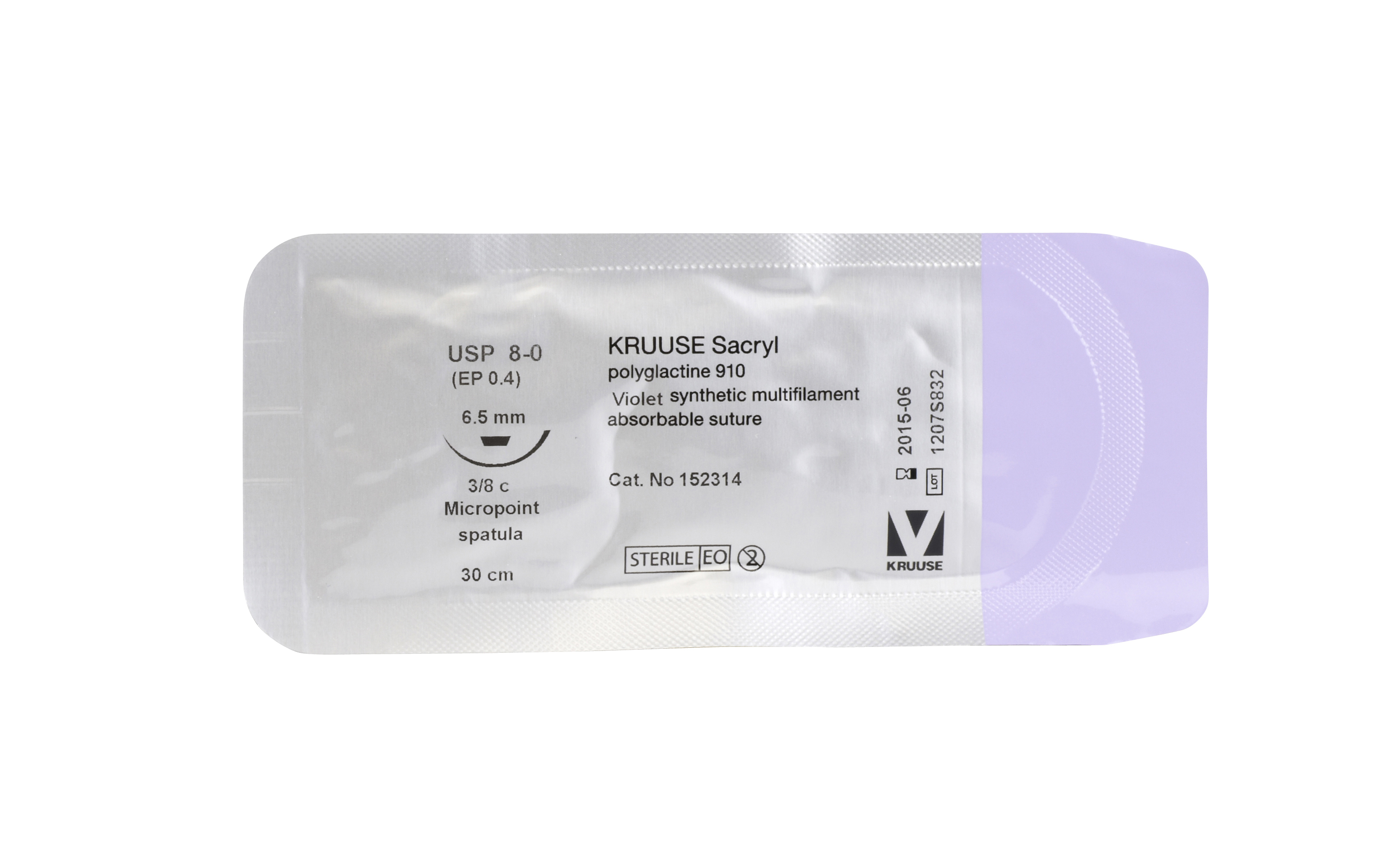 KRUUSE Sacryl Suture, USP 8-0, 30 cm, needle: 6,5 mm, micropoint spatula, 3/8 circle, 18/pk
