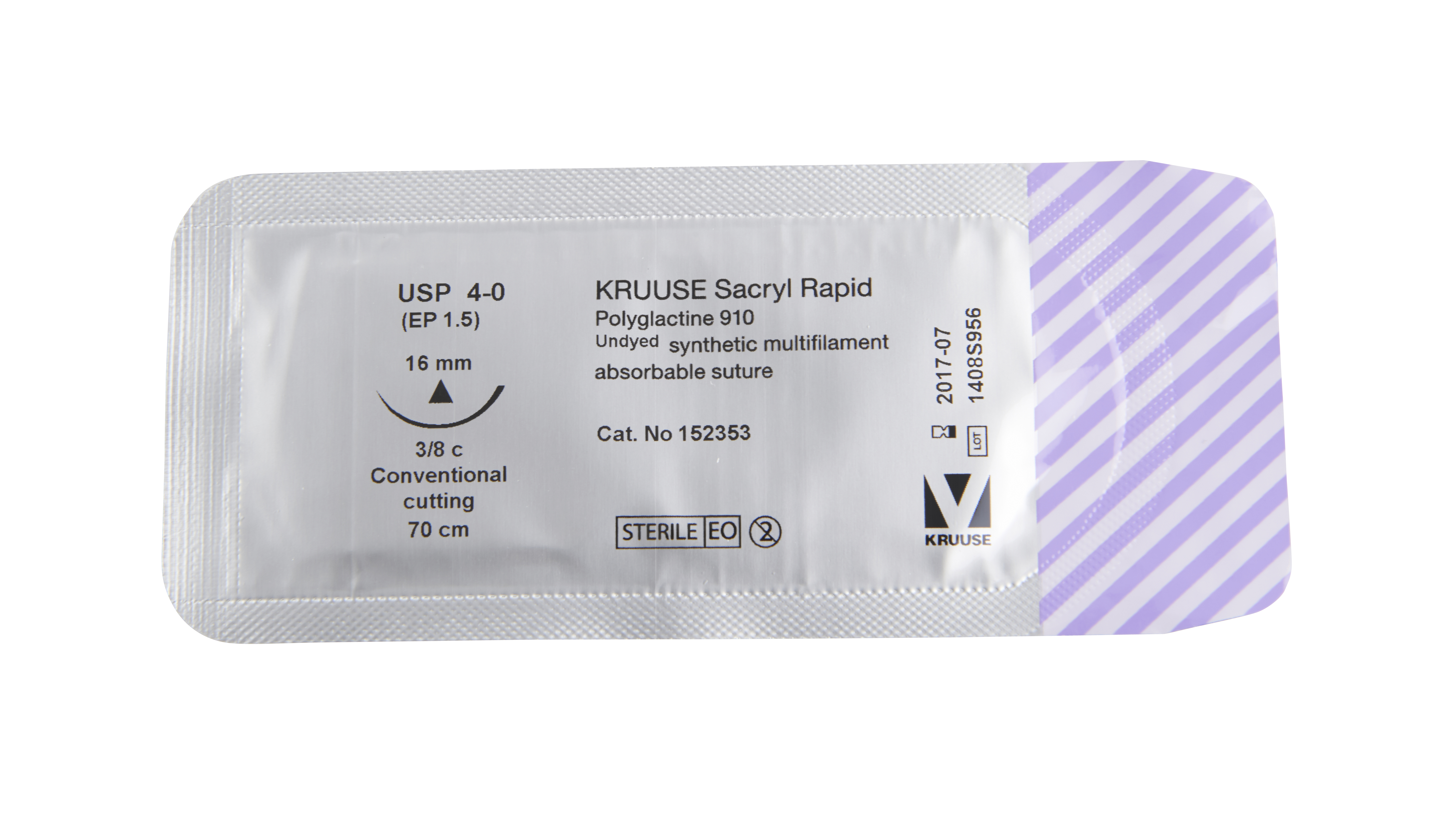 KRUUSE Sacryl Suture, USP 4-0, 70 cm, 16 mm, 3/8 C, CC, 18/pk