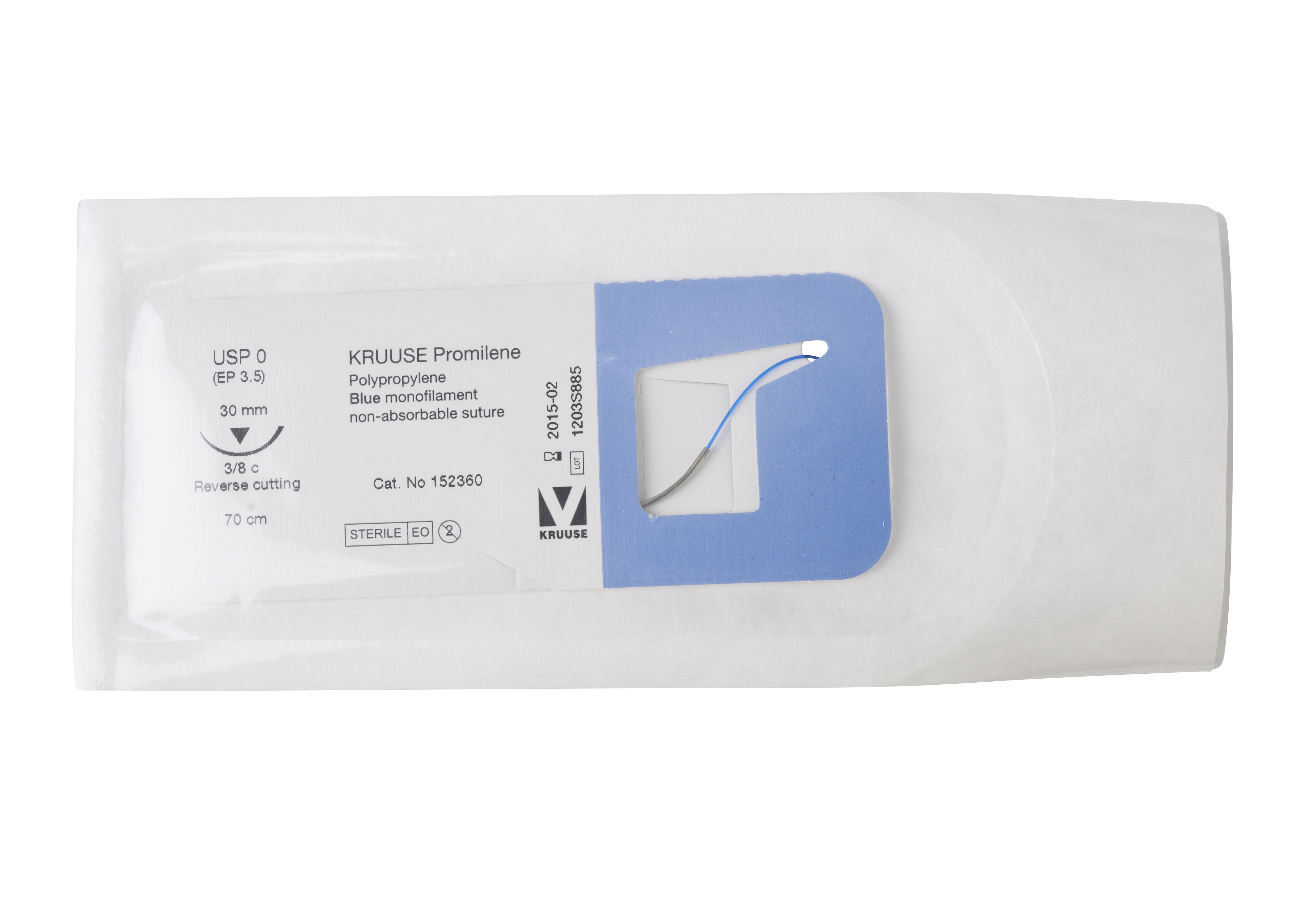 KRUUSE Promilene Suture, USP 0, 70 cm, needle: 30 mm, reverse cutting, 3/8 circle, 18/pk