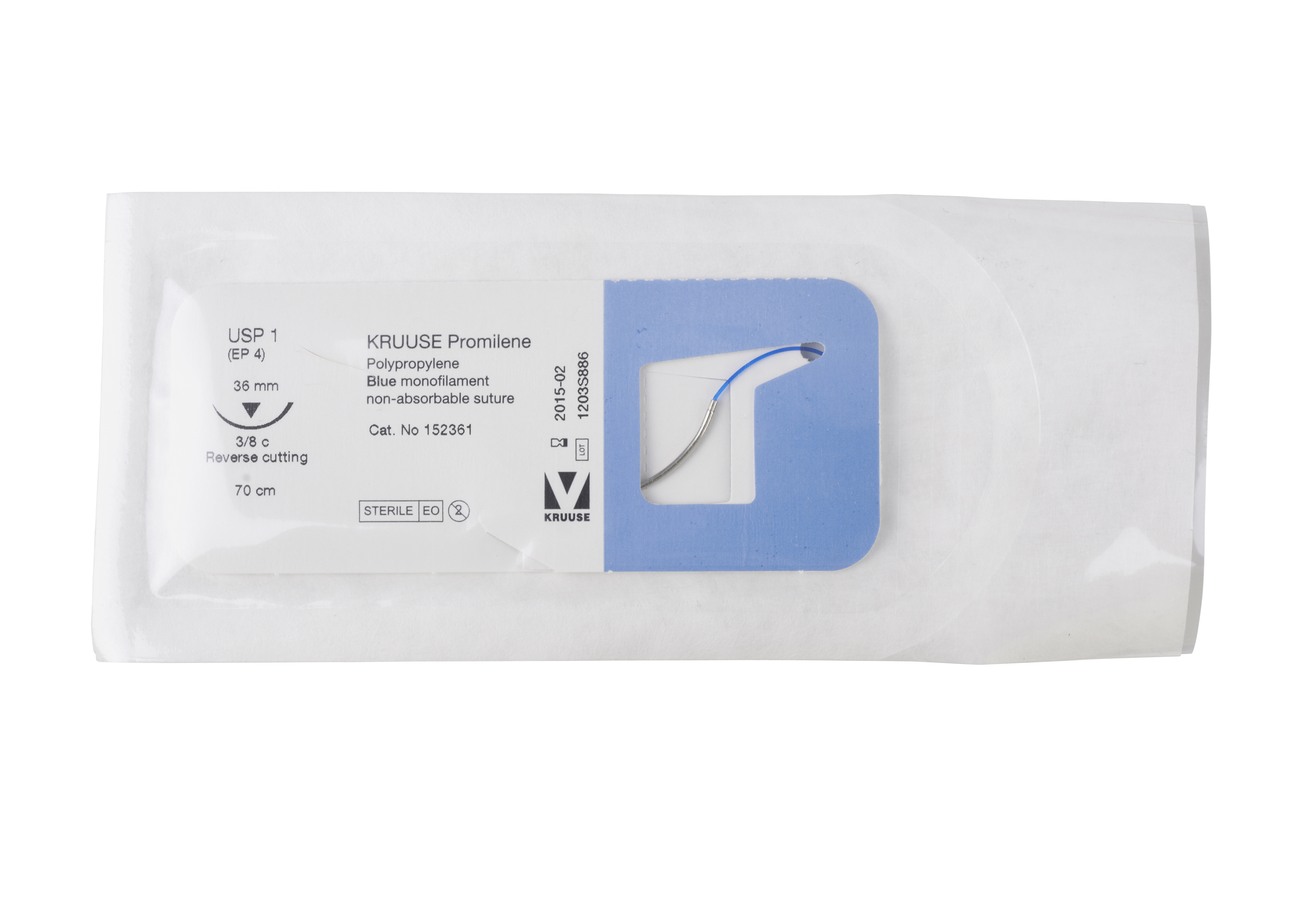 KRUUSE Promilene Suture, USP 1, 70 cm, needle: 36 mm, reverse cutting, 3/8 circle, 18/pk
