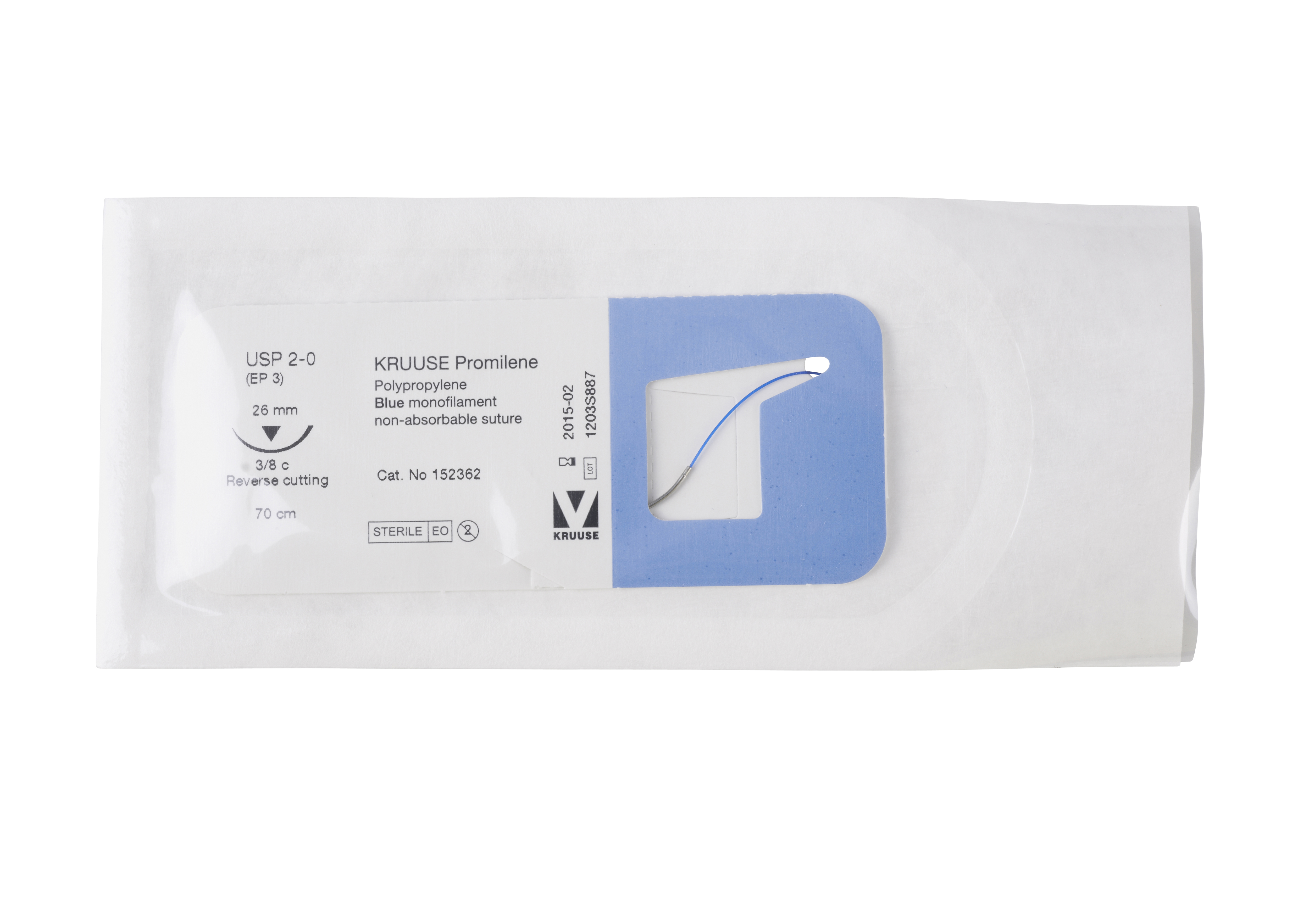 KRUUSE Promilene Suture, USP 2-0, 70 cm, needle: 26 mm, reverse cutting, 3/8 circle, 18/pk