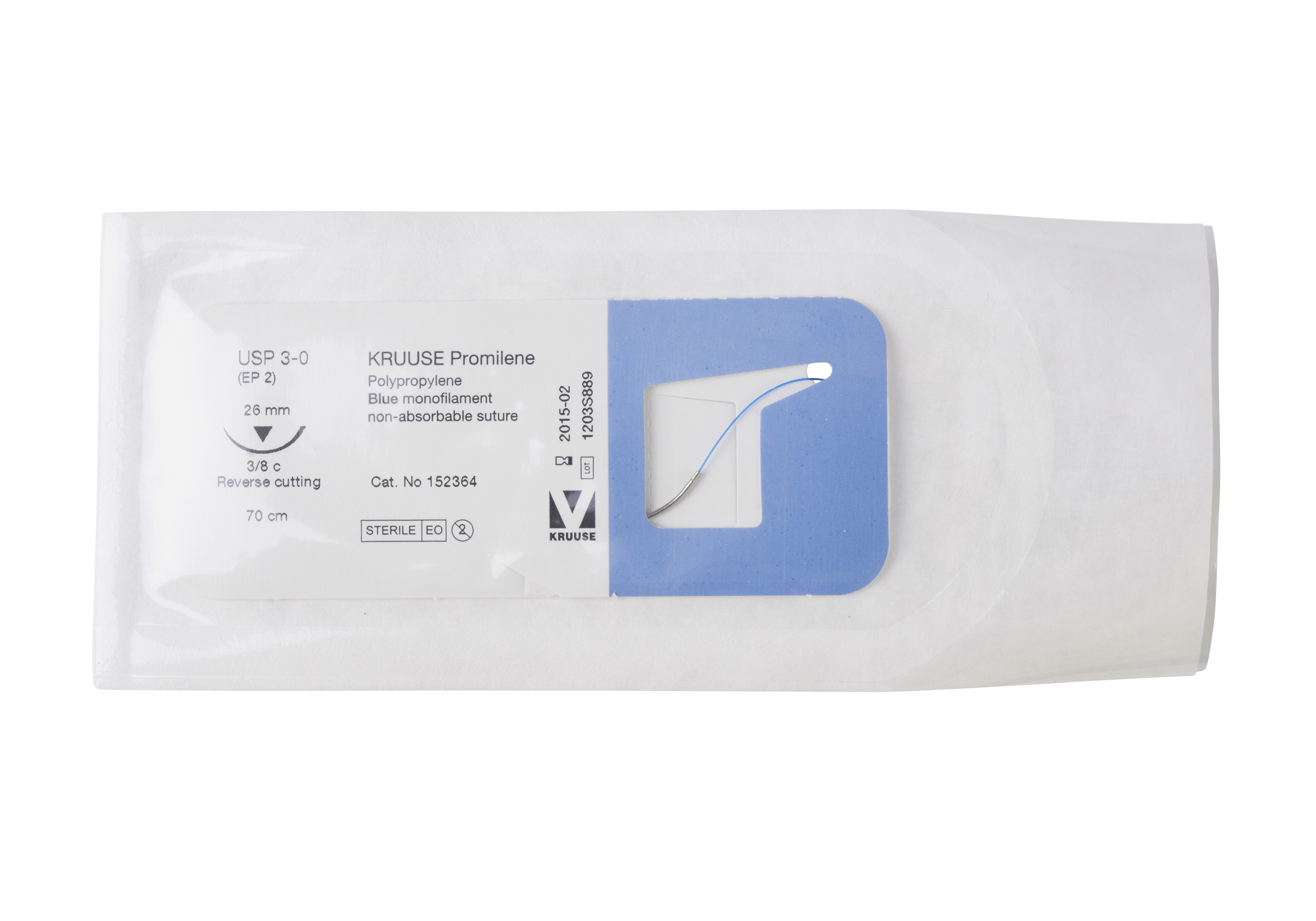 KRUUSE Promilene Suture, USP 3-0, 70 cm, needle: 26 mm, reverse cutting, 3/8 circle, 18/pk