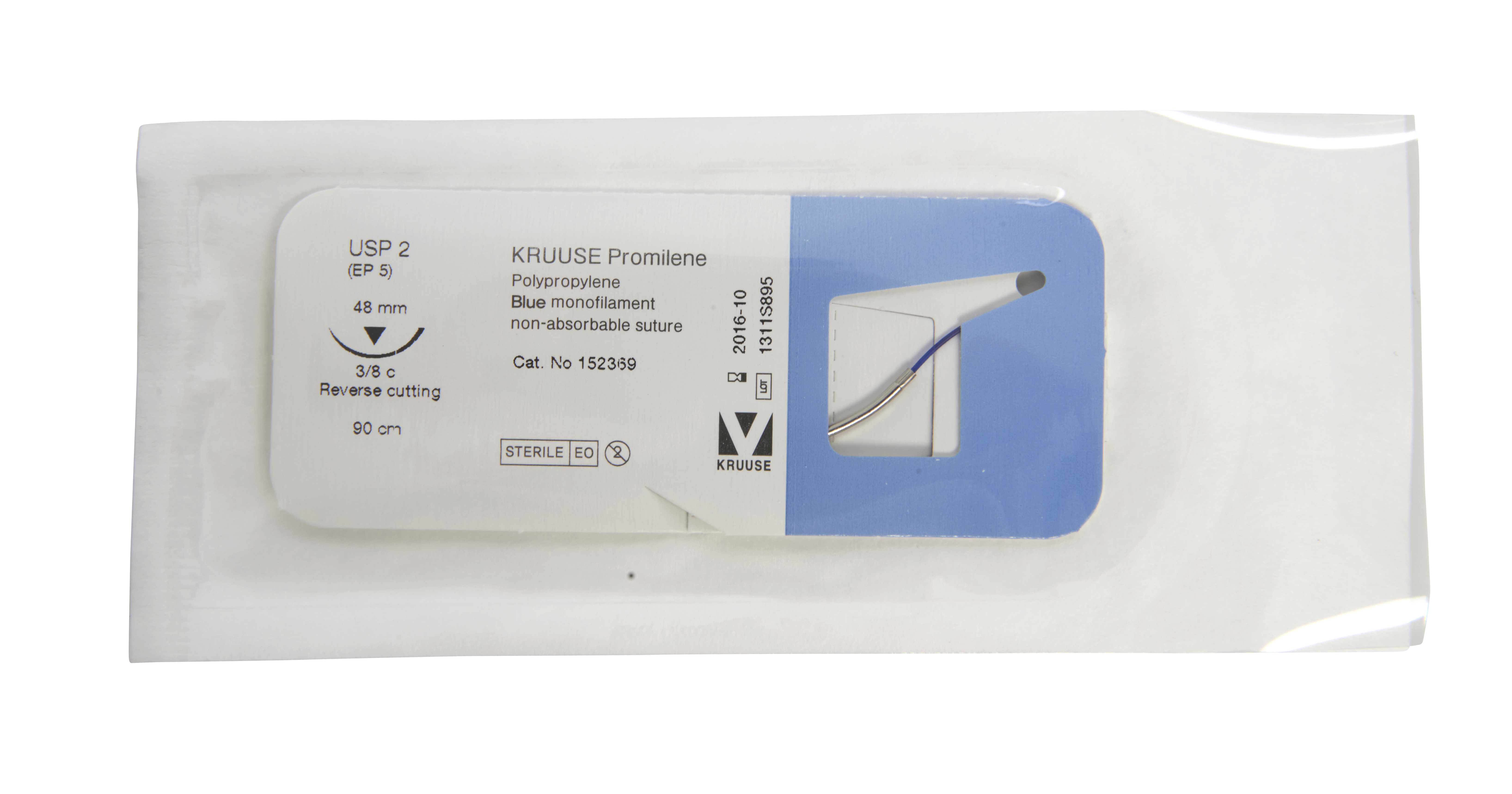 KRUUSE Promilene Suture, USP 2, 90 cm, 48 mm, 3/8 C, RC, 18/pk