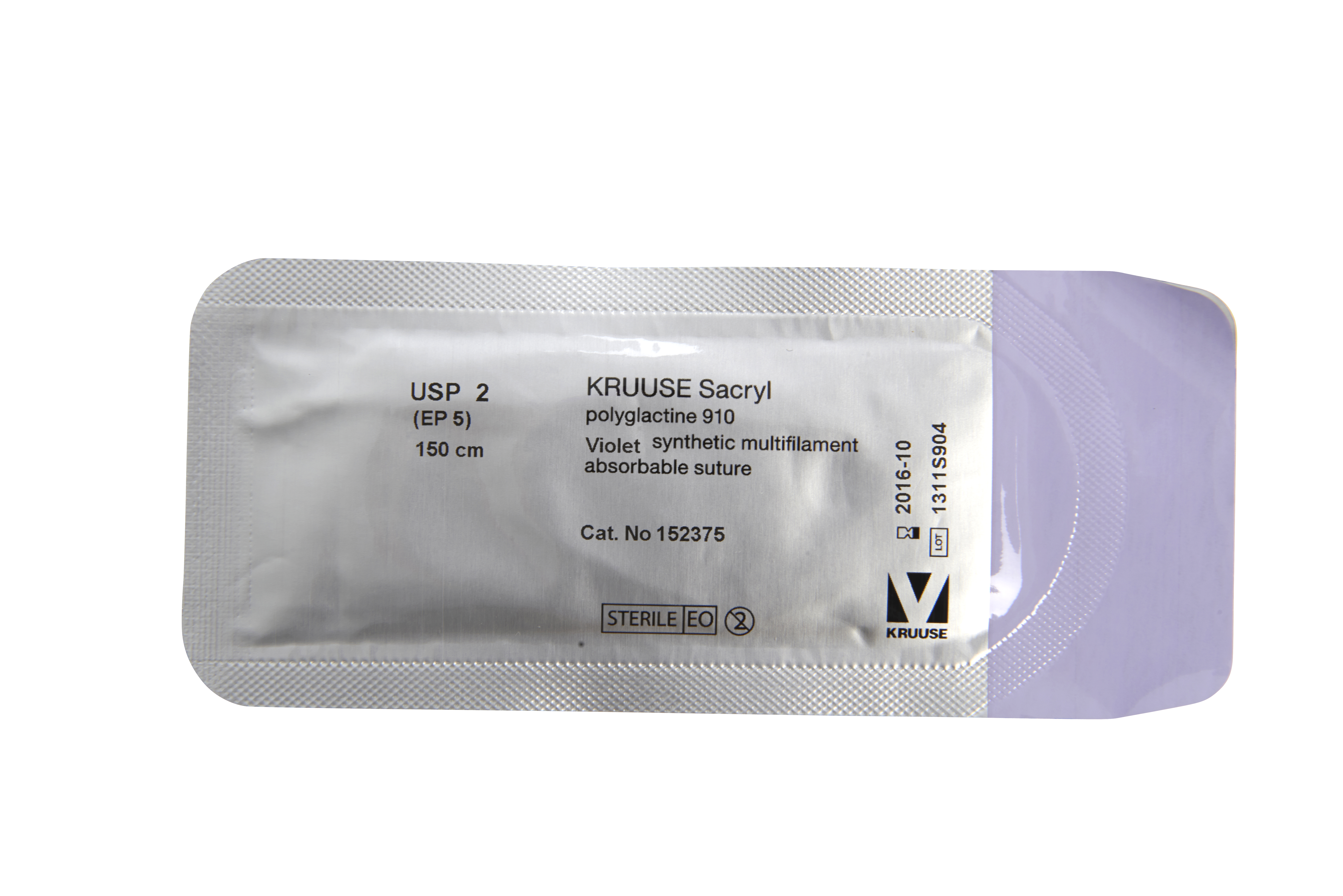 KRUUSE Sacryl Sutur, USP 2, 150 cm, without needle, 18/pk