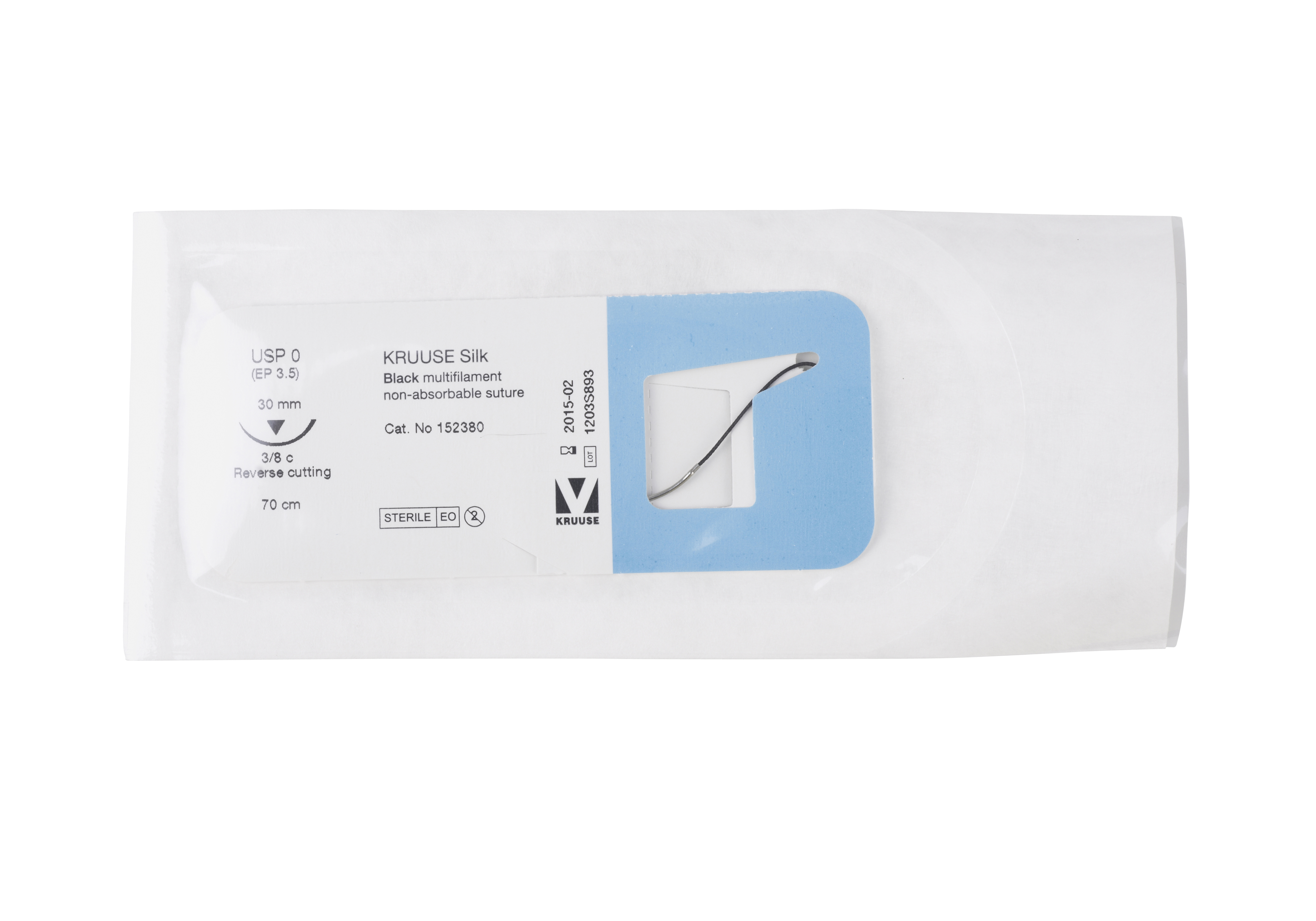 KRUUSE Silk Suture, USP 0, 70 cm, needle: 30 mm, reverse cutting, 3/8 circle, 18/pk