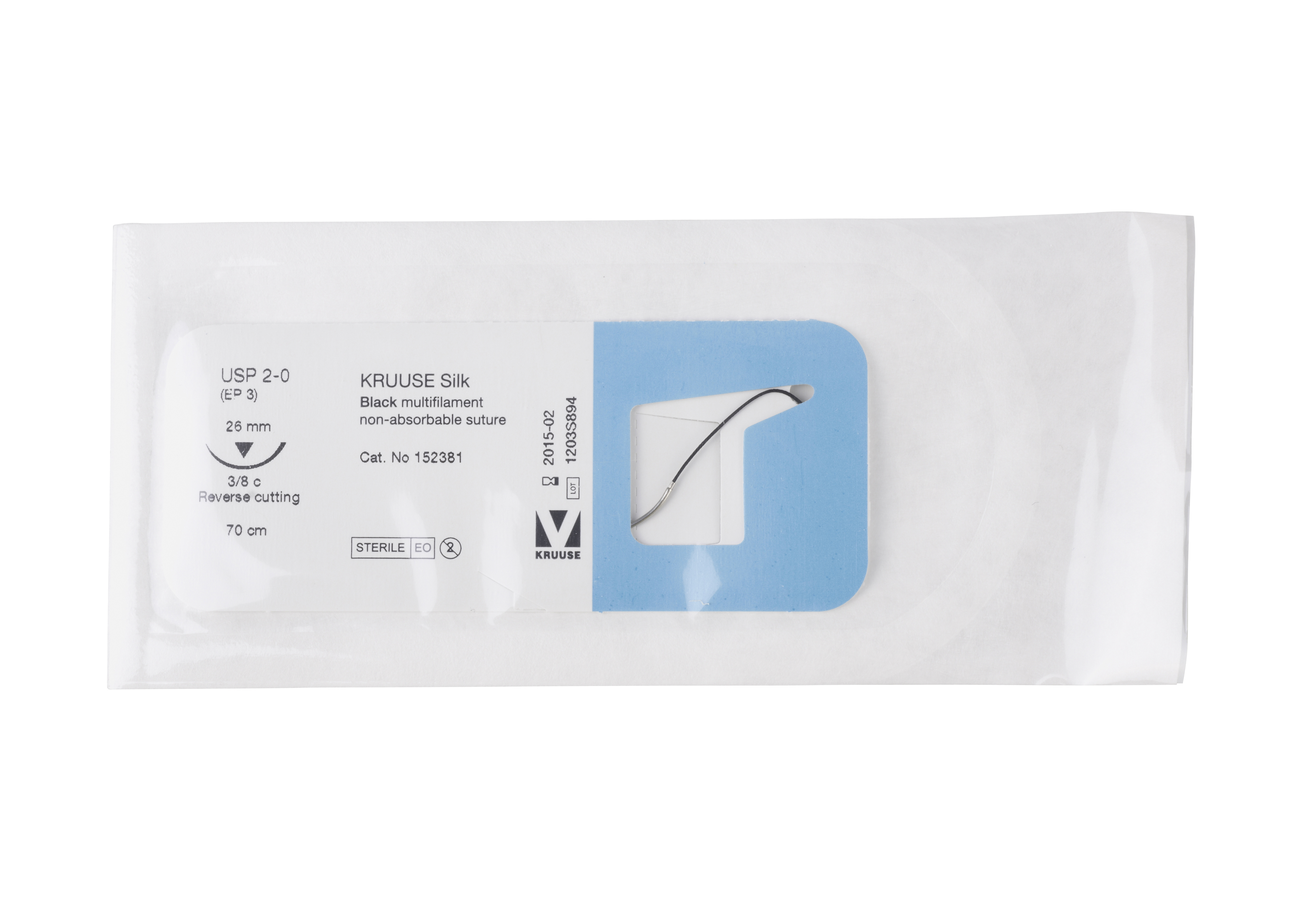 KRUUSE Silk Suture, USP 2-0, 70 cm, needle: 26 mm, reverse cutting, 3/8 circle, 18/pk