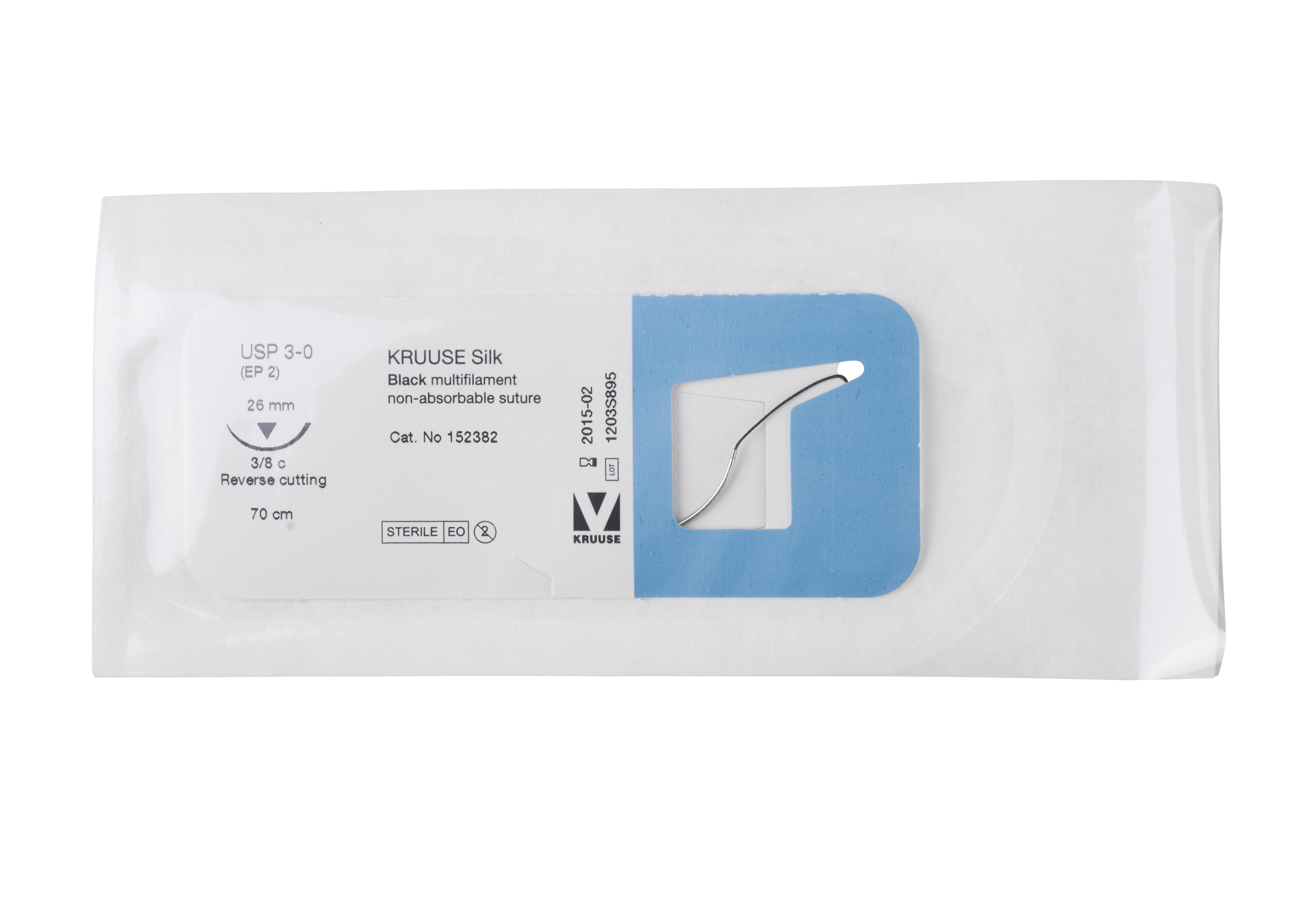 KRUUSE Silk Suture, USP 3-0, 70 cm, needle: 26 mm, reverse cutting, 3/8 circle, 18/pk