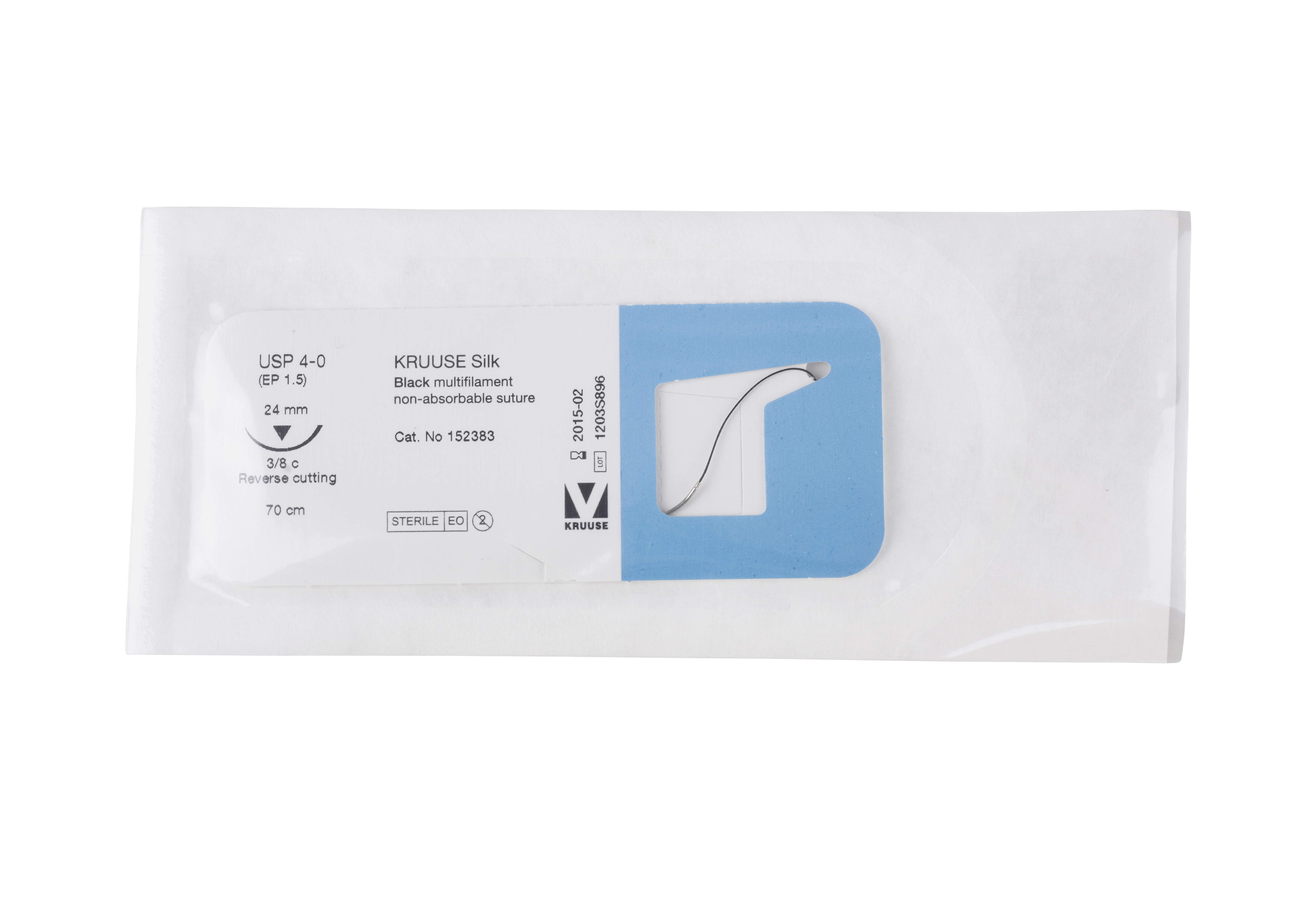KRUUSE Silk Suture, USP 4-0, 70 cm, needle: 24 mm, reverse cutting, 3/8 circle, 18/pk