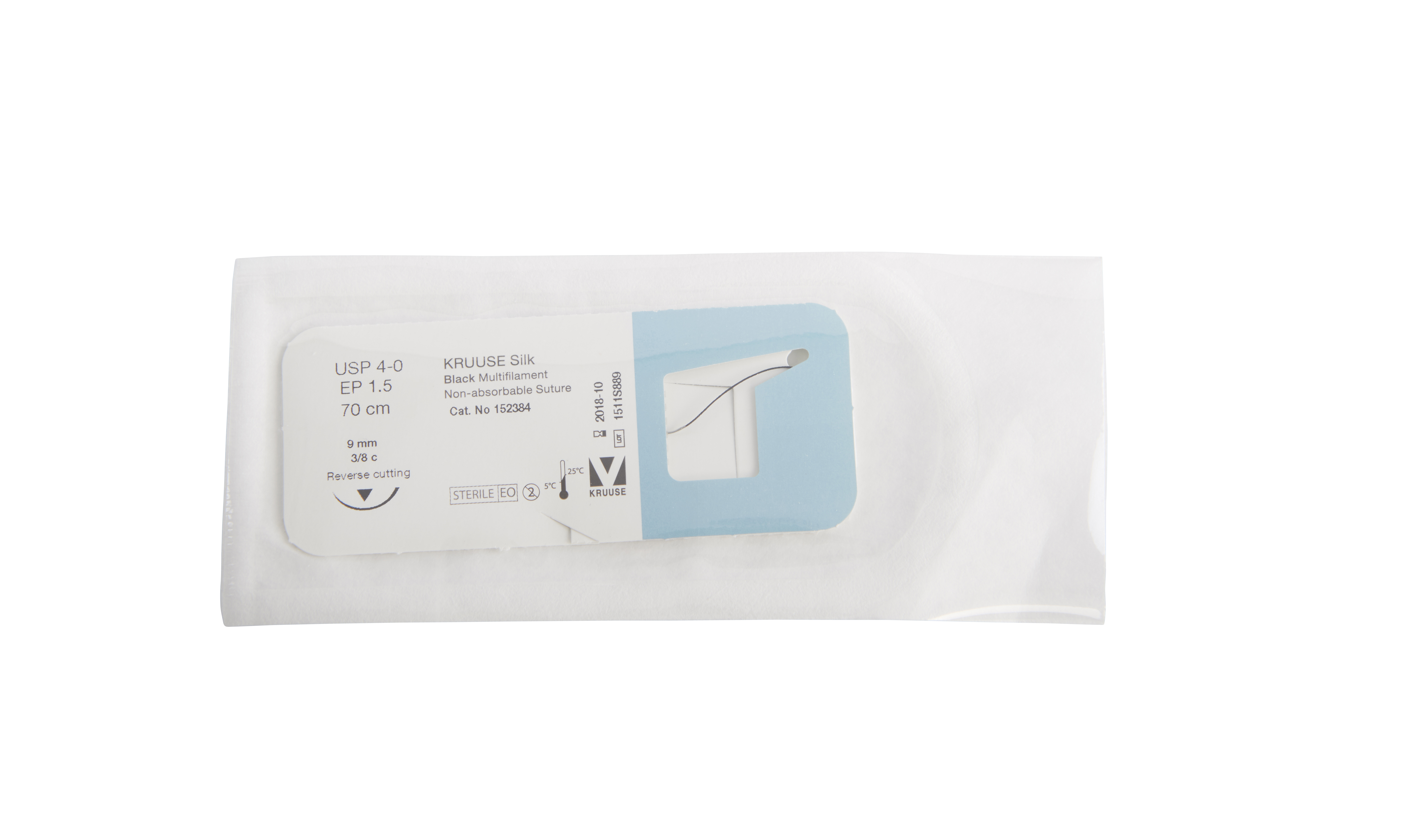 KRUUSE Silk Suture, USP 4-0, 70 cm, 9 mm needle, 3/8 C, RC, 18/pk