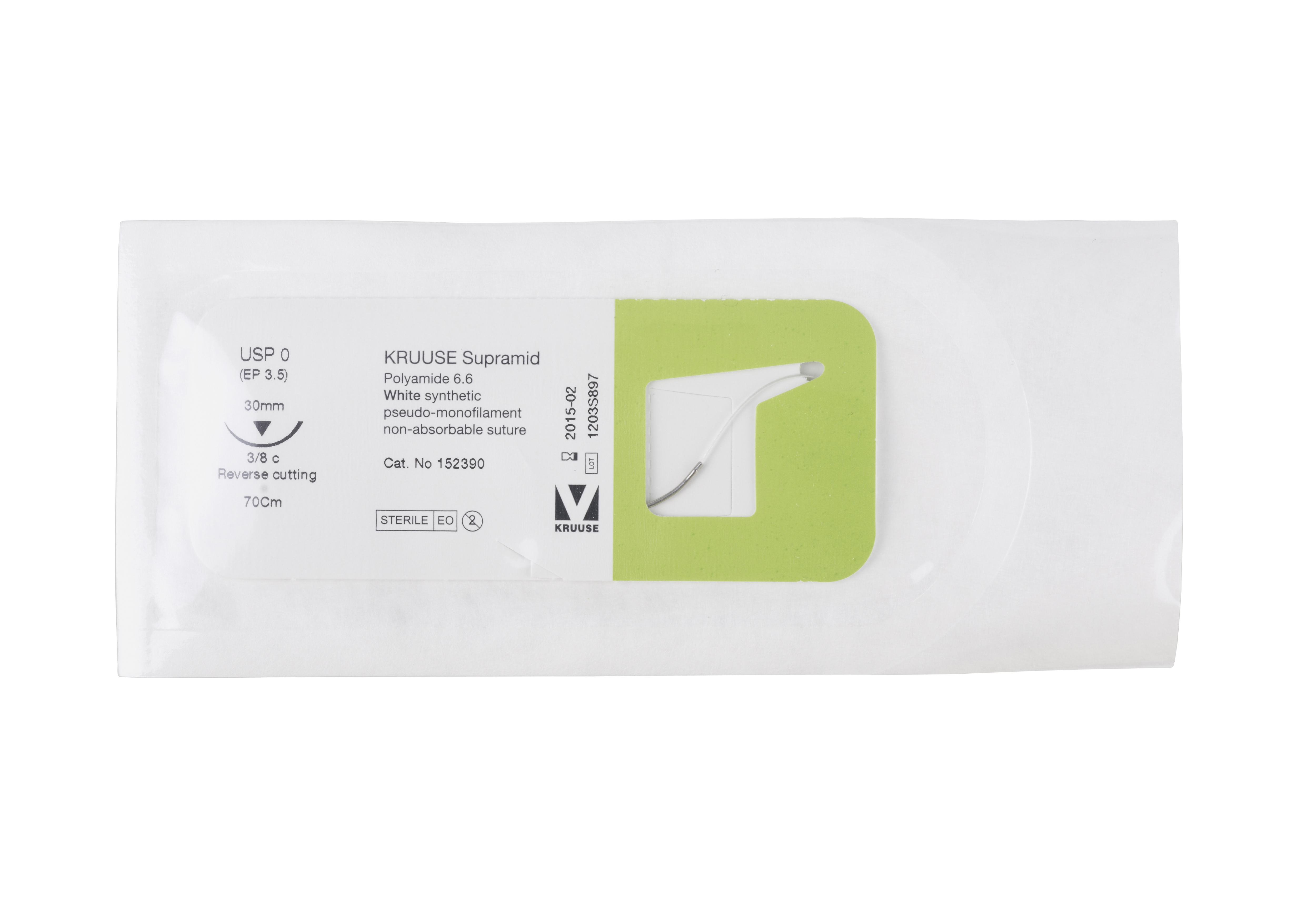 KRUUSE Krupramid Suture, USP 0, 70 cm, needle: 30 mm, reverse cutting, 3/8 circle, 18/pk