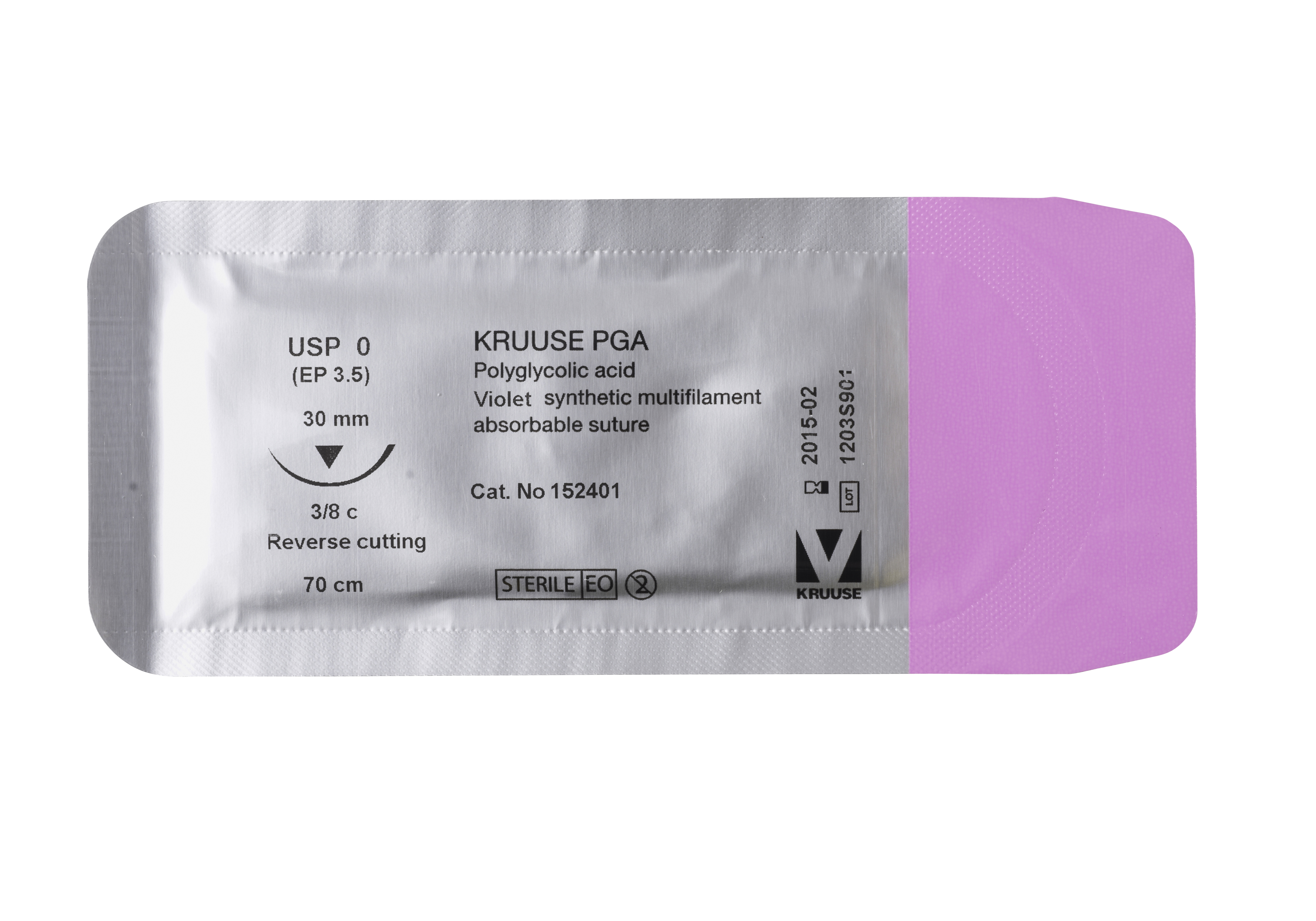 KRUUSE PGA Suture, USP 0, 70 cm, needle: 30 mm, reverse cutting, 3/8 circle, 18/pk