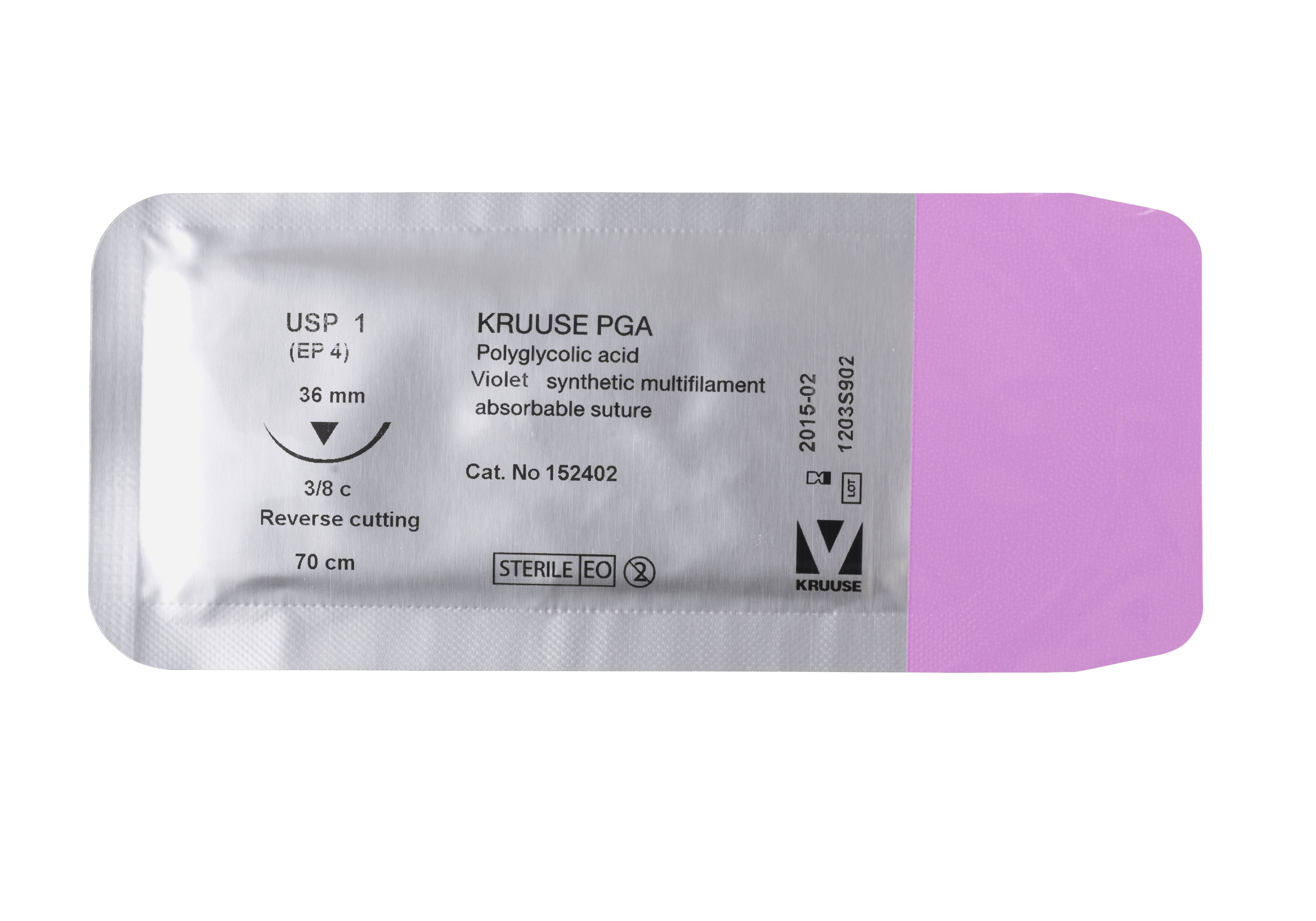 KRUUSE PGA Suture, USP 1, 70 cm, needle: 36 mm, reverse cutting, 3/8 circle, 18/pk
