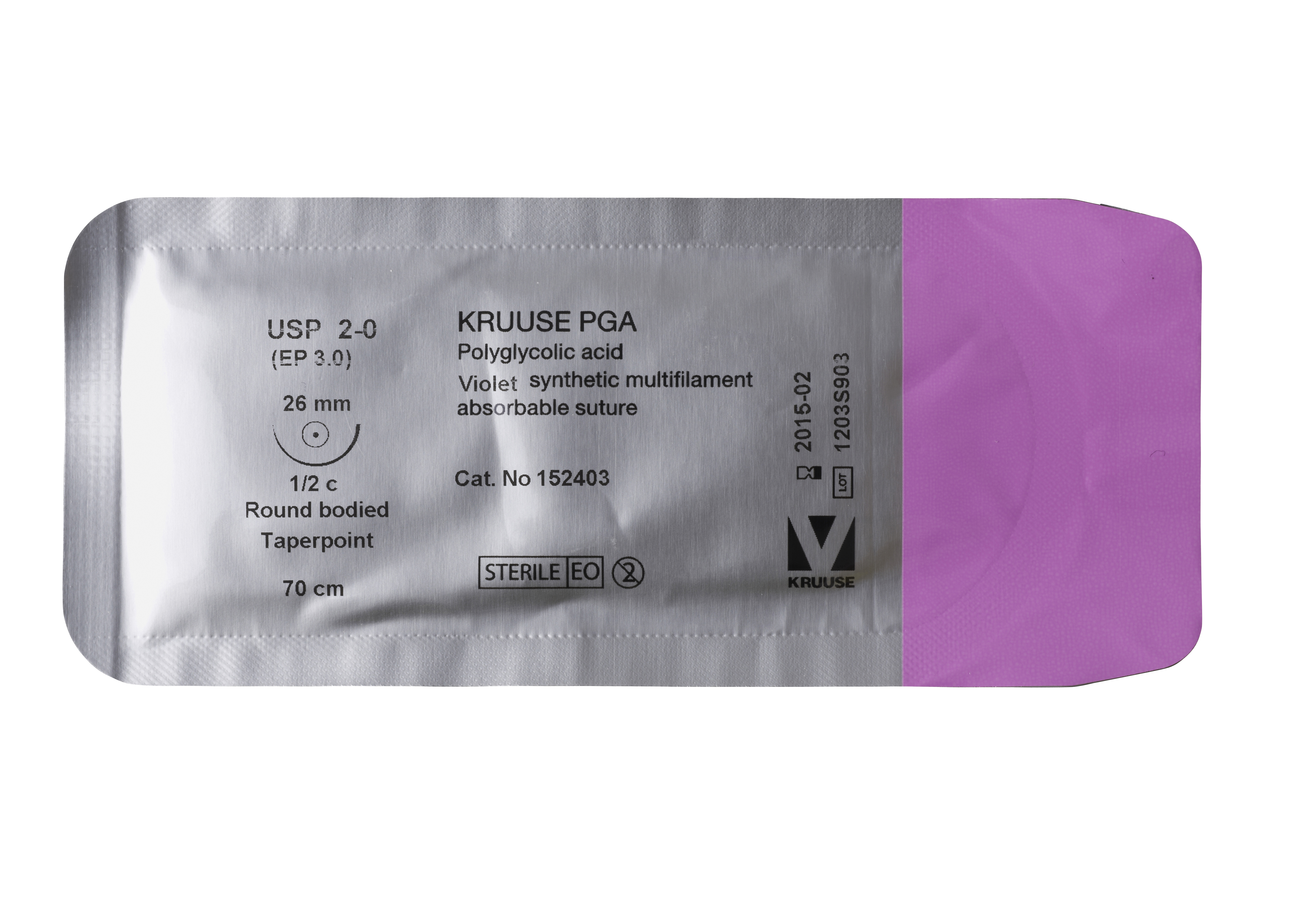 KRUUSE PGA Suture, USP 2-0, 70 cm, needle: 26 mm, round-bodied - taper-point, ½ circle, 18/pk
