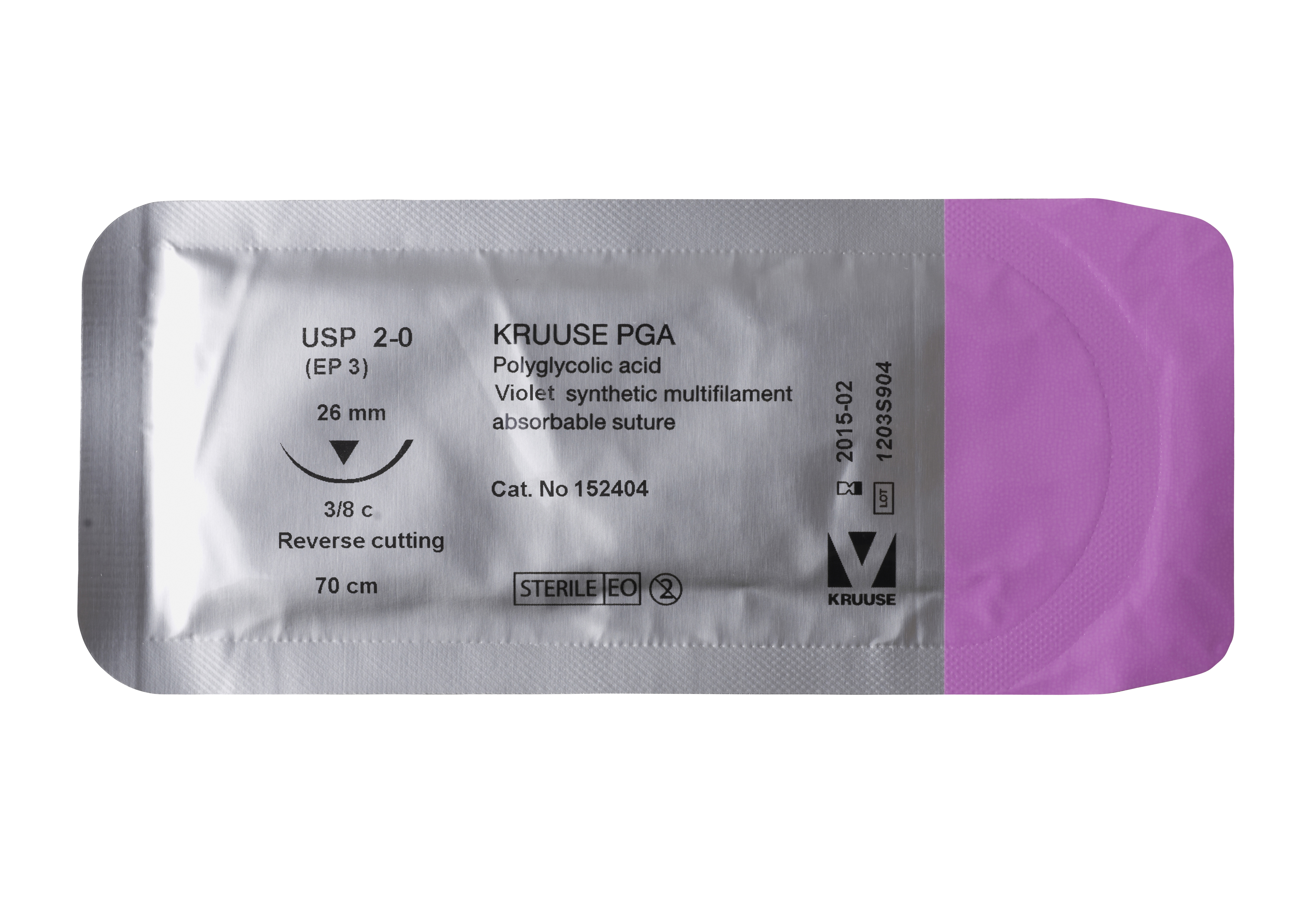 KRUUSE PGA Suture, USP 2-0, 70 cm, needle: 26 mm, reverse cutting, 3/8 circle, 18/pk