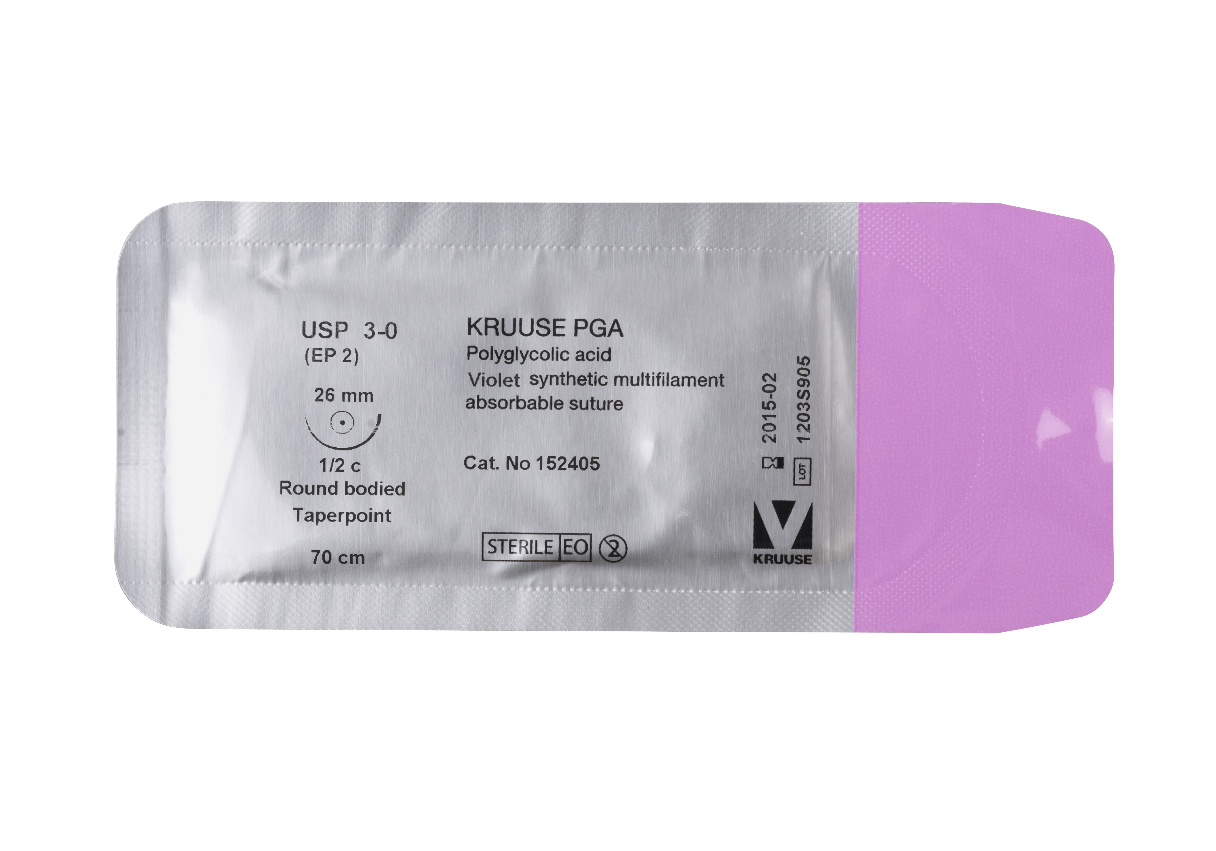 KRUUSE PGA Suture, USP 3-0, 70 cm, needle: 26 mm, round-bodied - taper-point, ½ circle, 18/pk