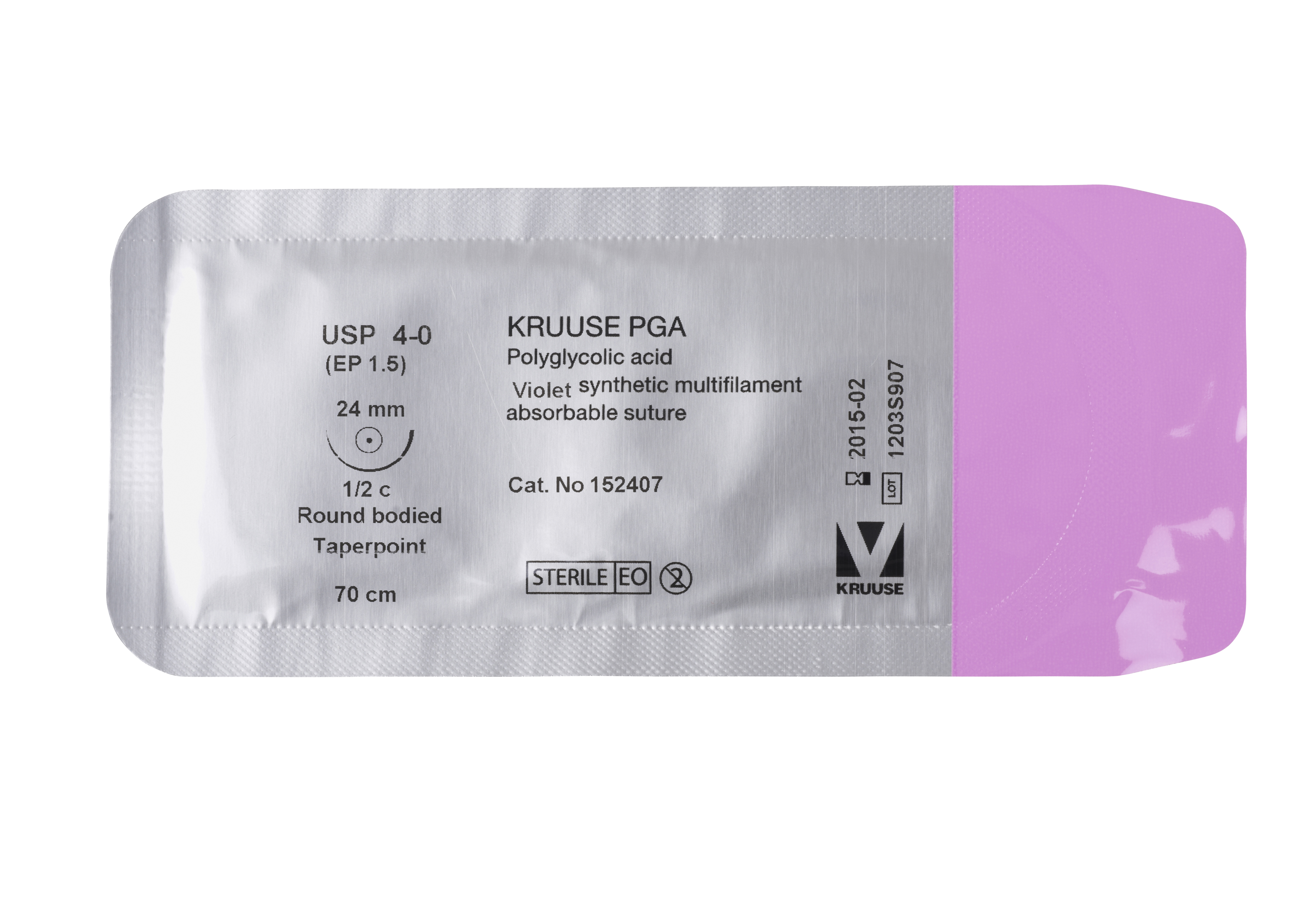 KRUUSE PGA Suture, USP 4-0, 70 cm, needle: 24 mm, round-bodied - taper-point, ½ circle, 18/pk