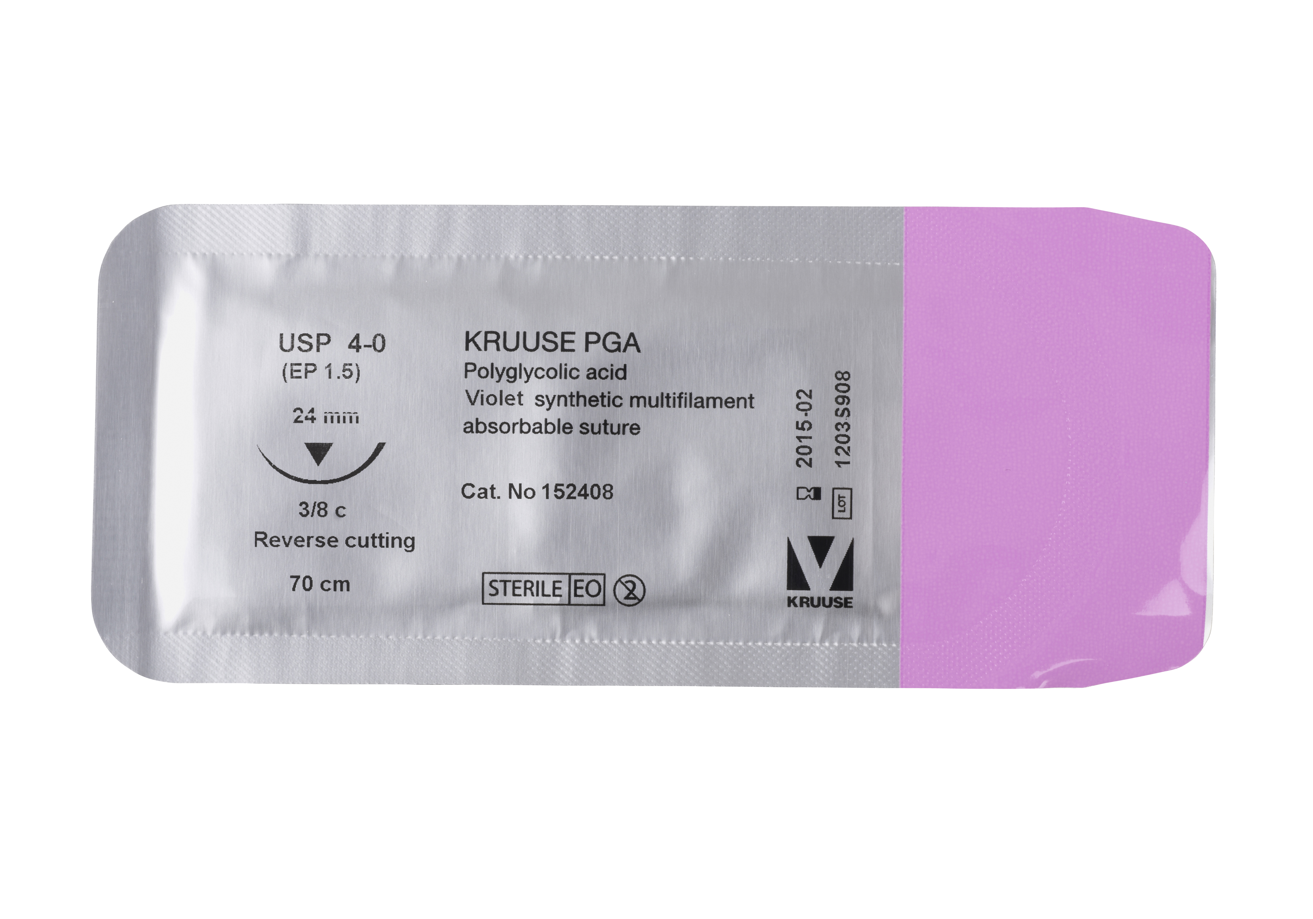KRUUSE PGA Suture, USP 4-0, 70 cm, needle: 24 mm, reverse cutting, 3/8 circle, 18/pk