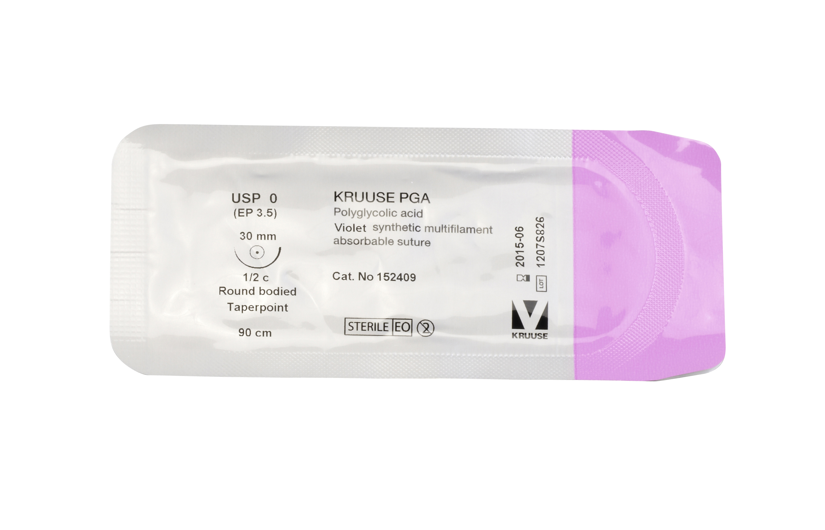 KRUUSE PGA Suture, USP 0, 90 cm, needle: 30 mm, ½ circle, round-bodied, 18/pk