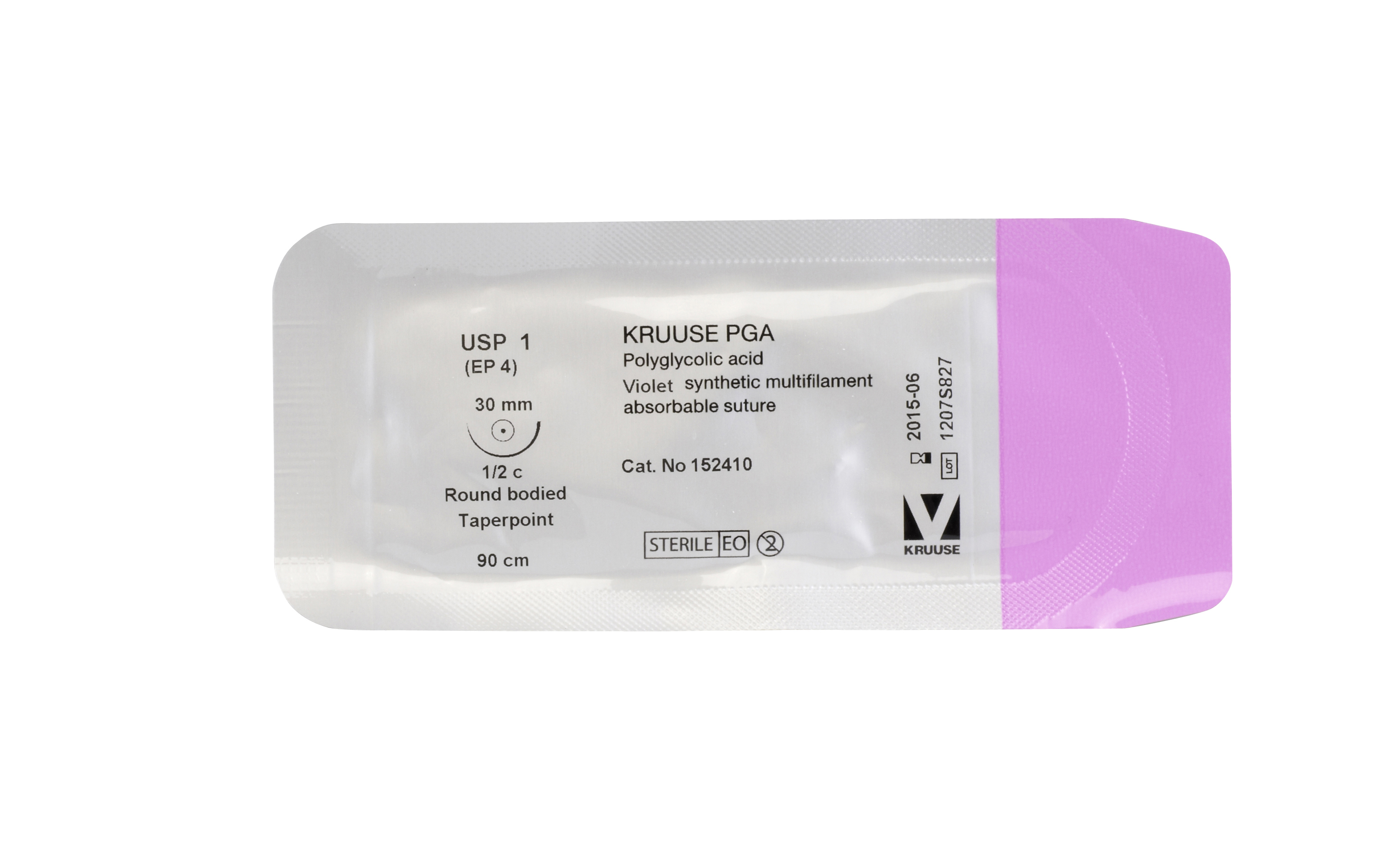 KRUUSE PGA Suture, USP 1, 90 cm, needle: 30 mm, ½ circle, round-bodied, 18/pk