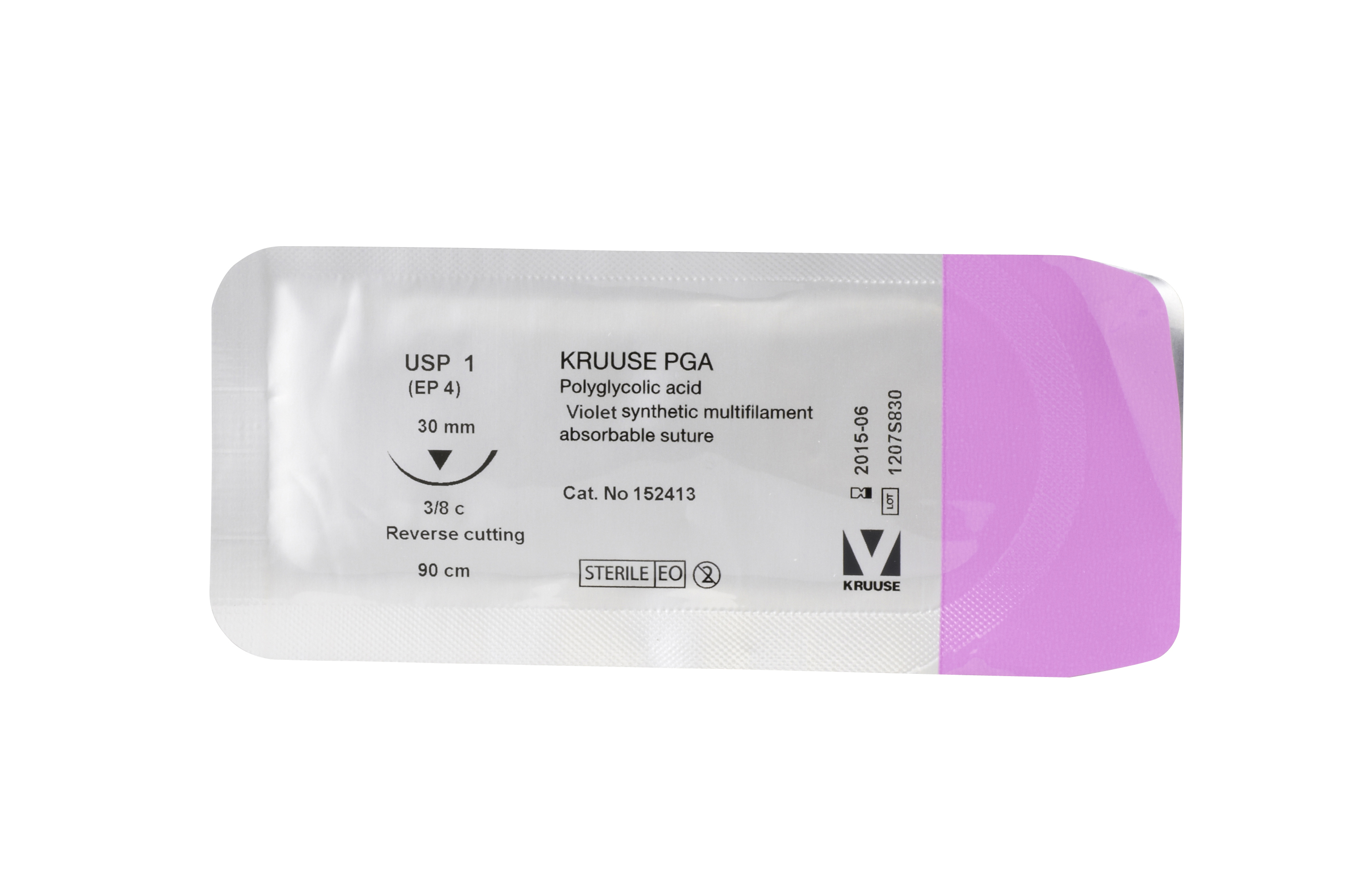 KRUUSE PGA Suture, USP 1, 90 cm, needle: 30 mm, 3/8 circle, reverse cutting, 18/pk