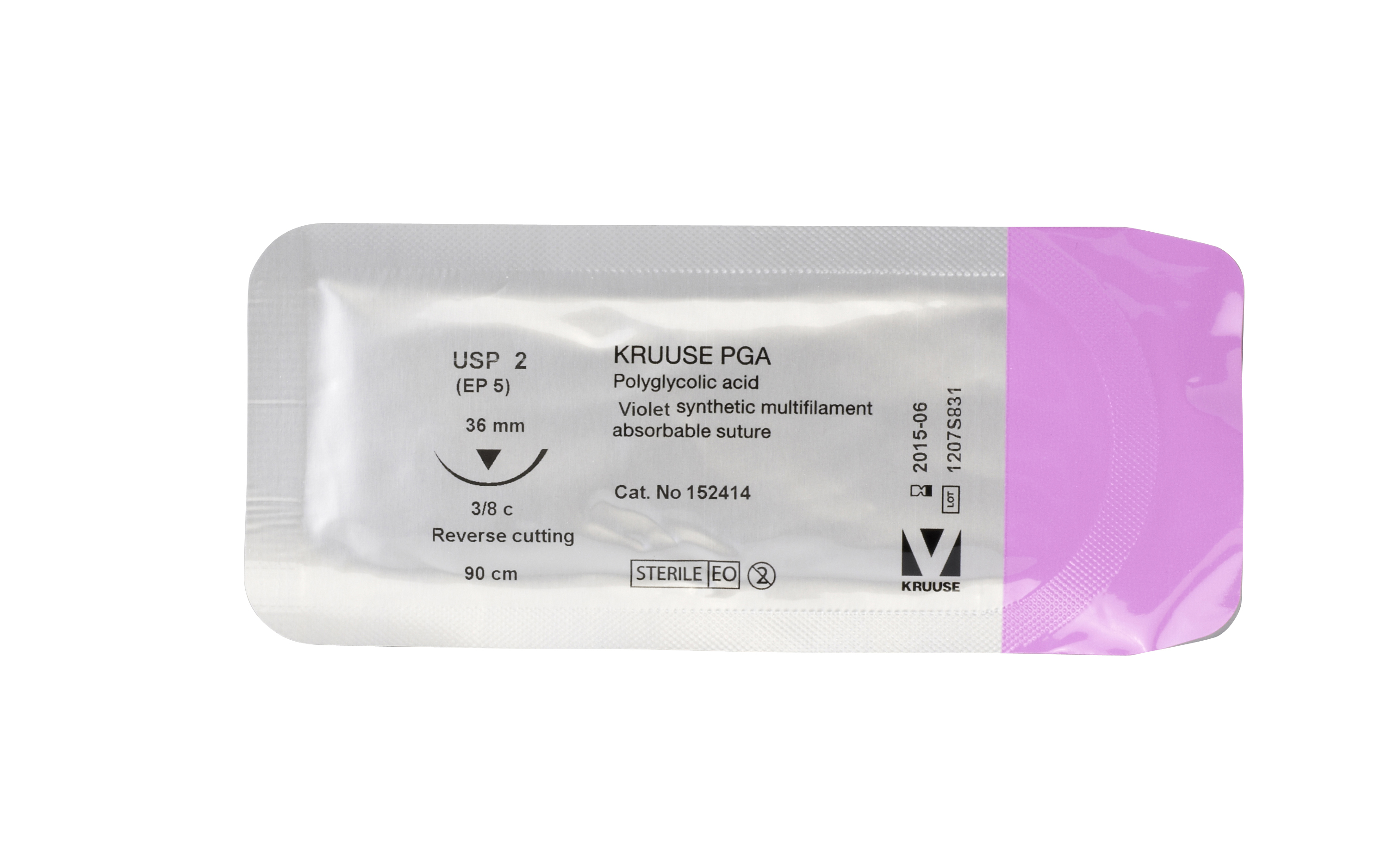 KRUUSE PGA Suture, USP 2, 90 cm, needle: 36 mm, 3/8 circle, reverse cutting, 18/pk