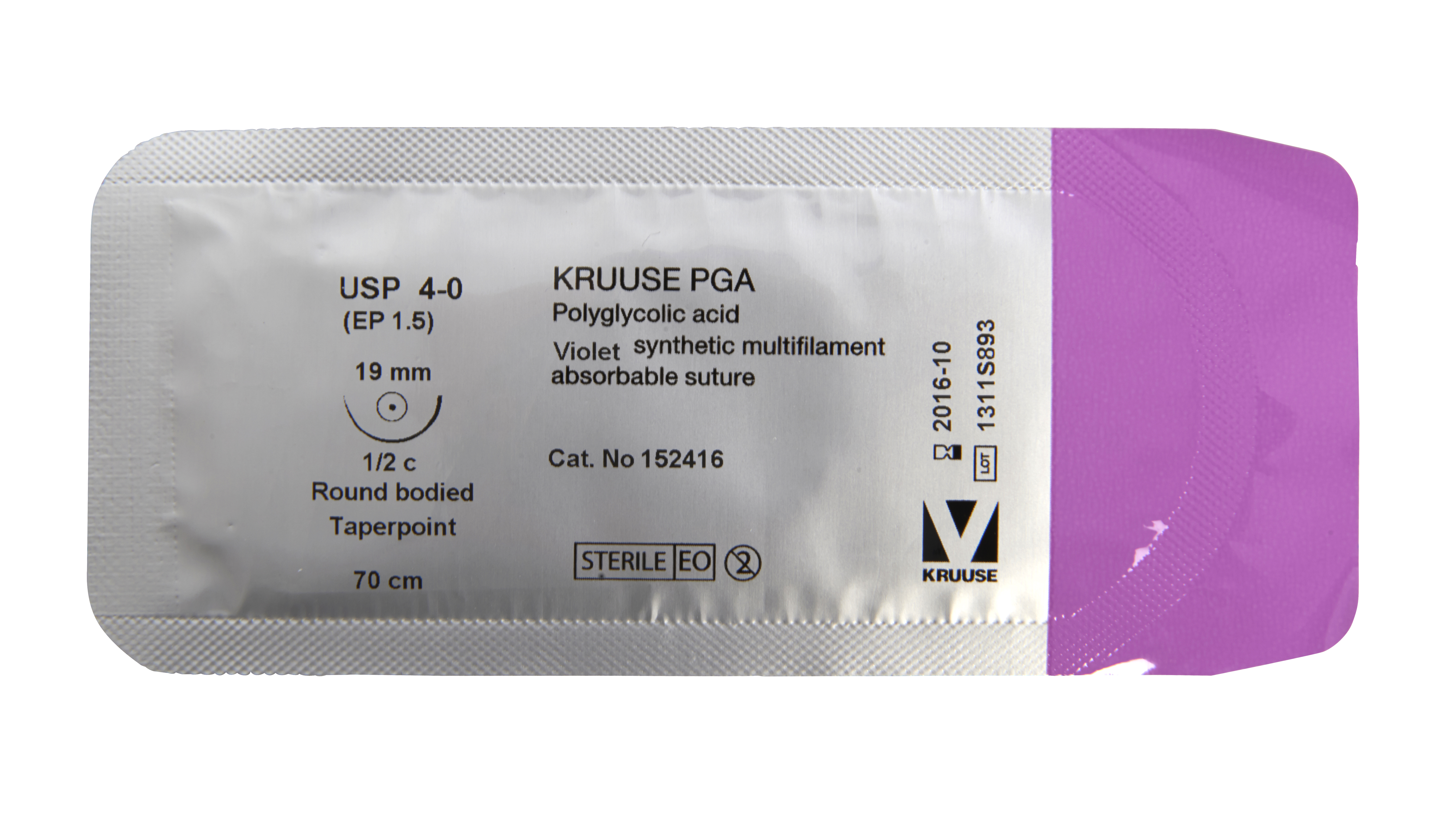 KRUUSE PGA Sutur, USP 4-0, 70 cm, 19 mm, ½ C, round-bodied, taper point, 18/pk