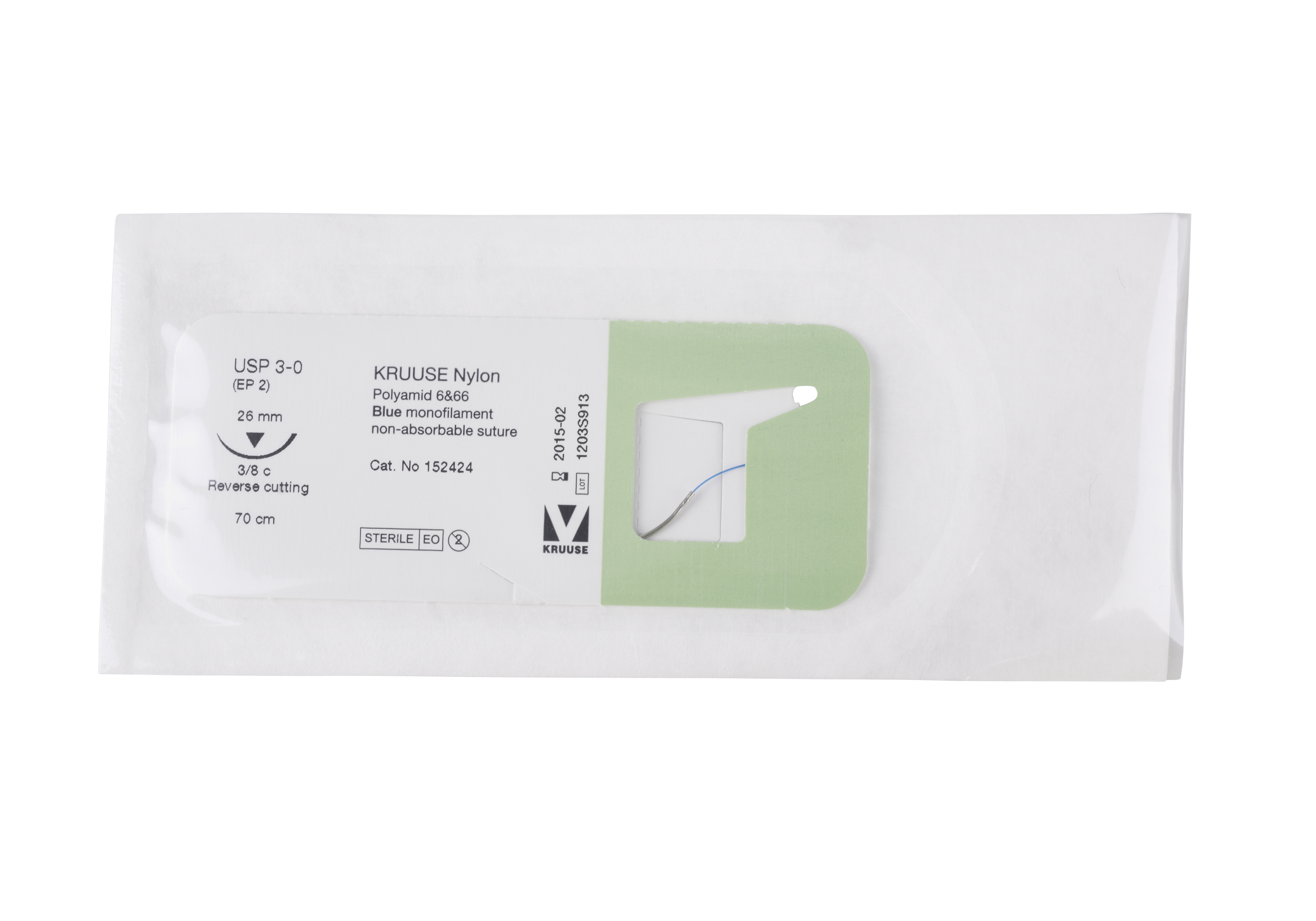 KRUUSE Nylon Suture, USP 3-0, 70 cm, needle: 26 mm, reverse cutting, 3/8 circle, 18/pk