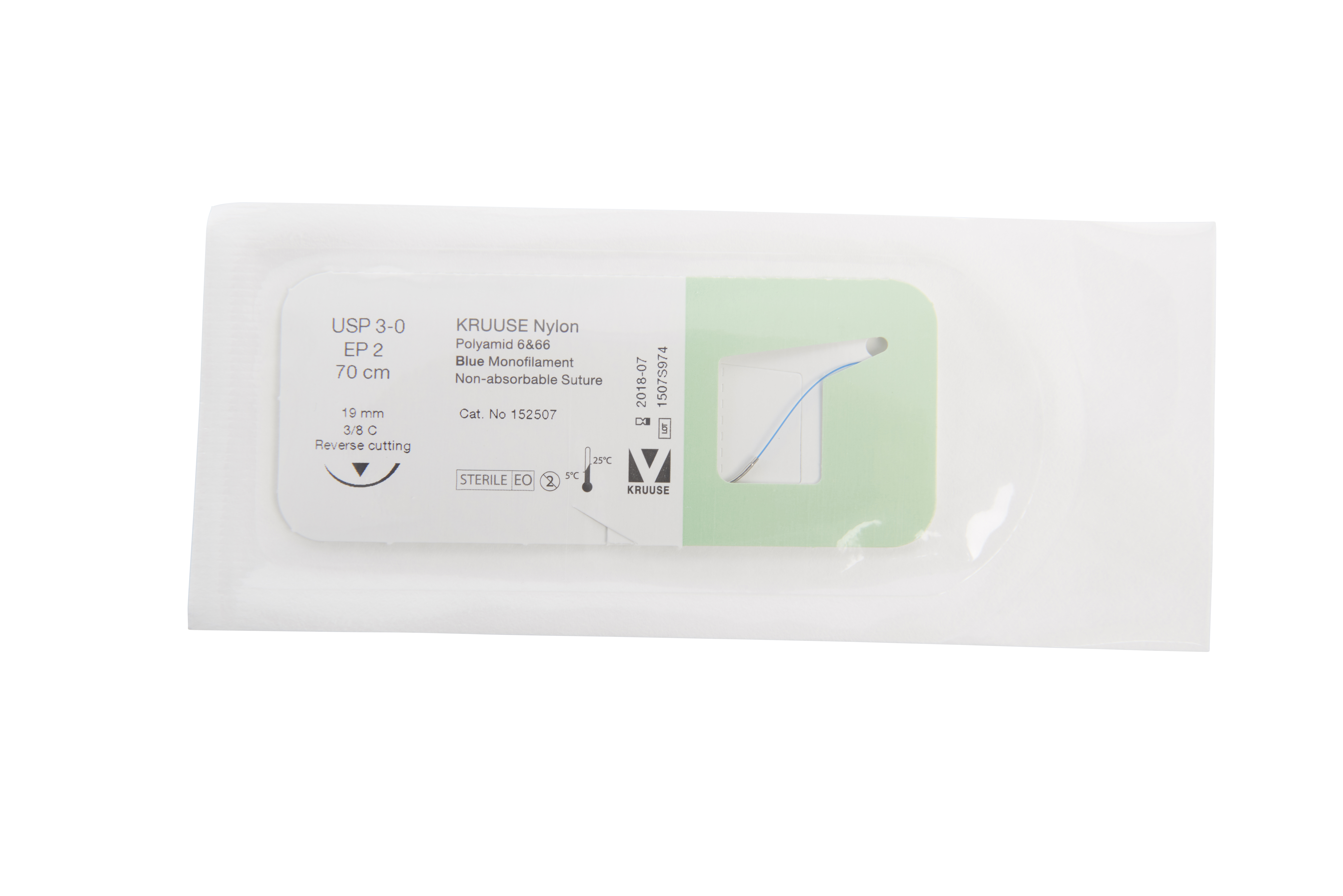 KRUUSE Nylon Suture, USP 3-0, 70 cm, 19 mm needle, 3/8 C, RC, 18/pk