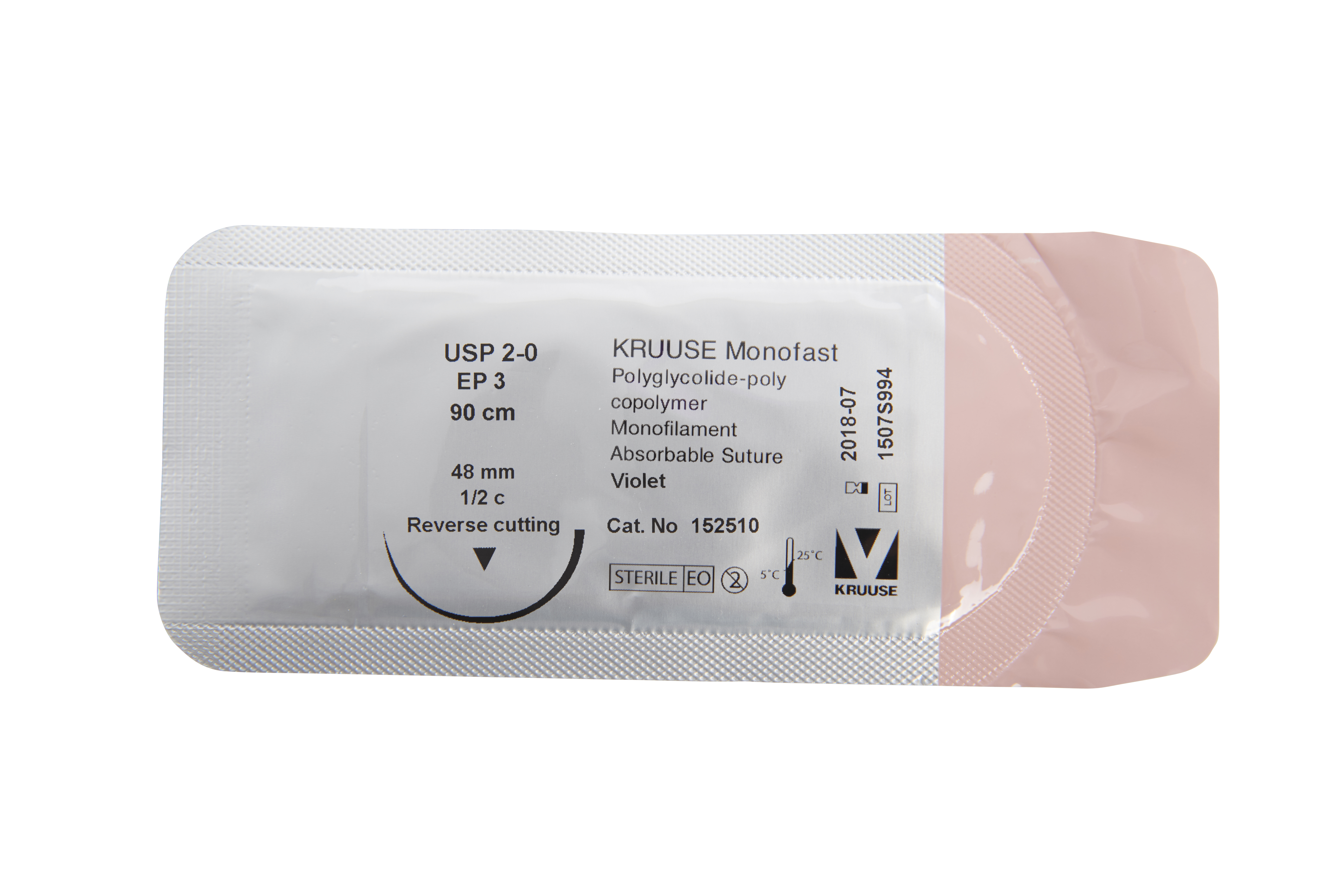 KRUUSE Monofast Suture, USP 2-0, 90 cm, 48 mm needle, ½ C, RC, 18/pk