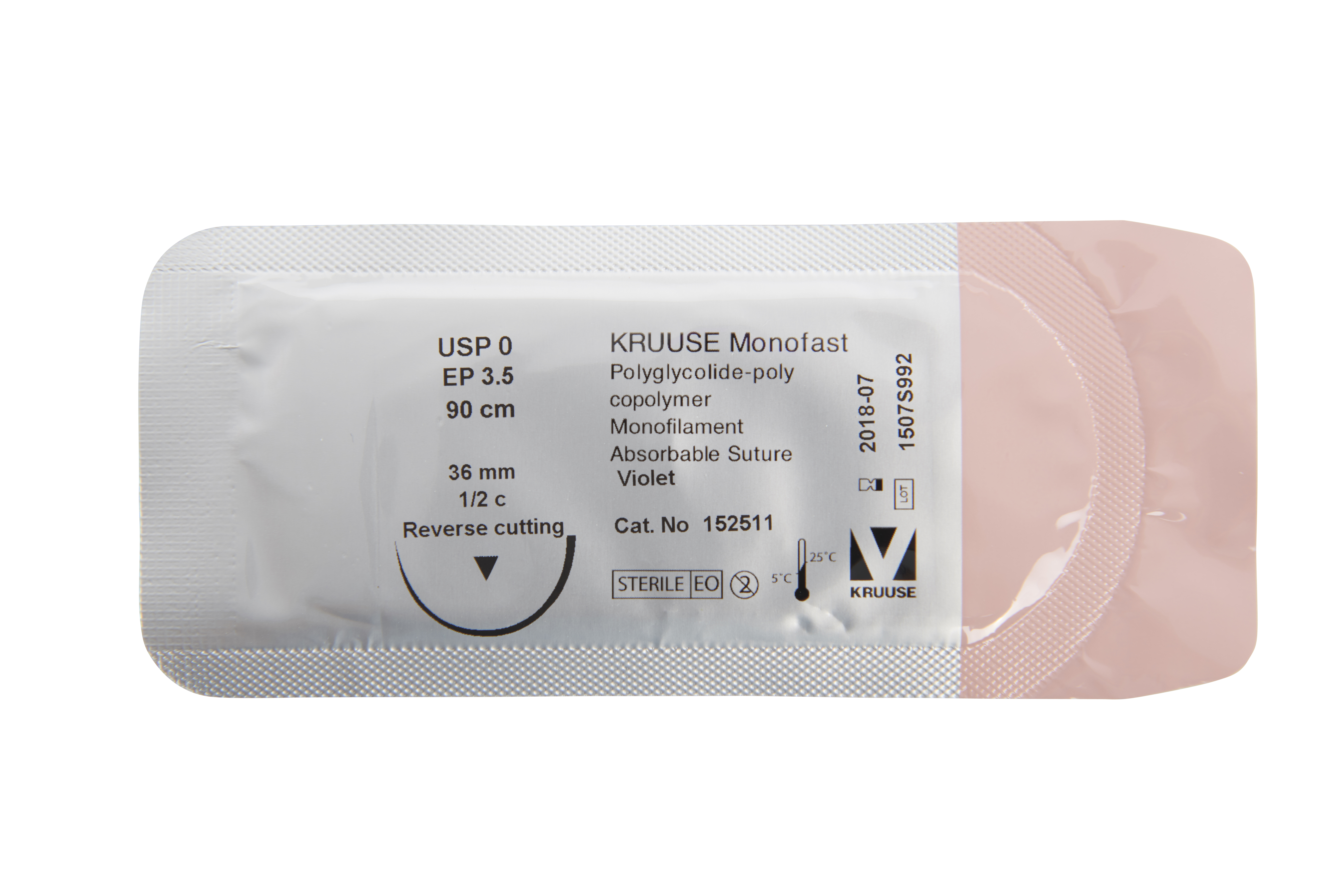 KRUUSE Monofast Suture, USP 0, 90 cm, 36 mm needle, ½ C, RC, 18/pk