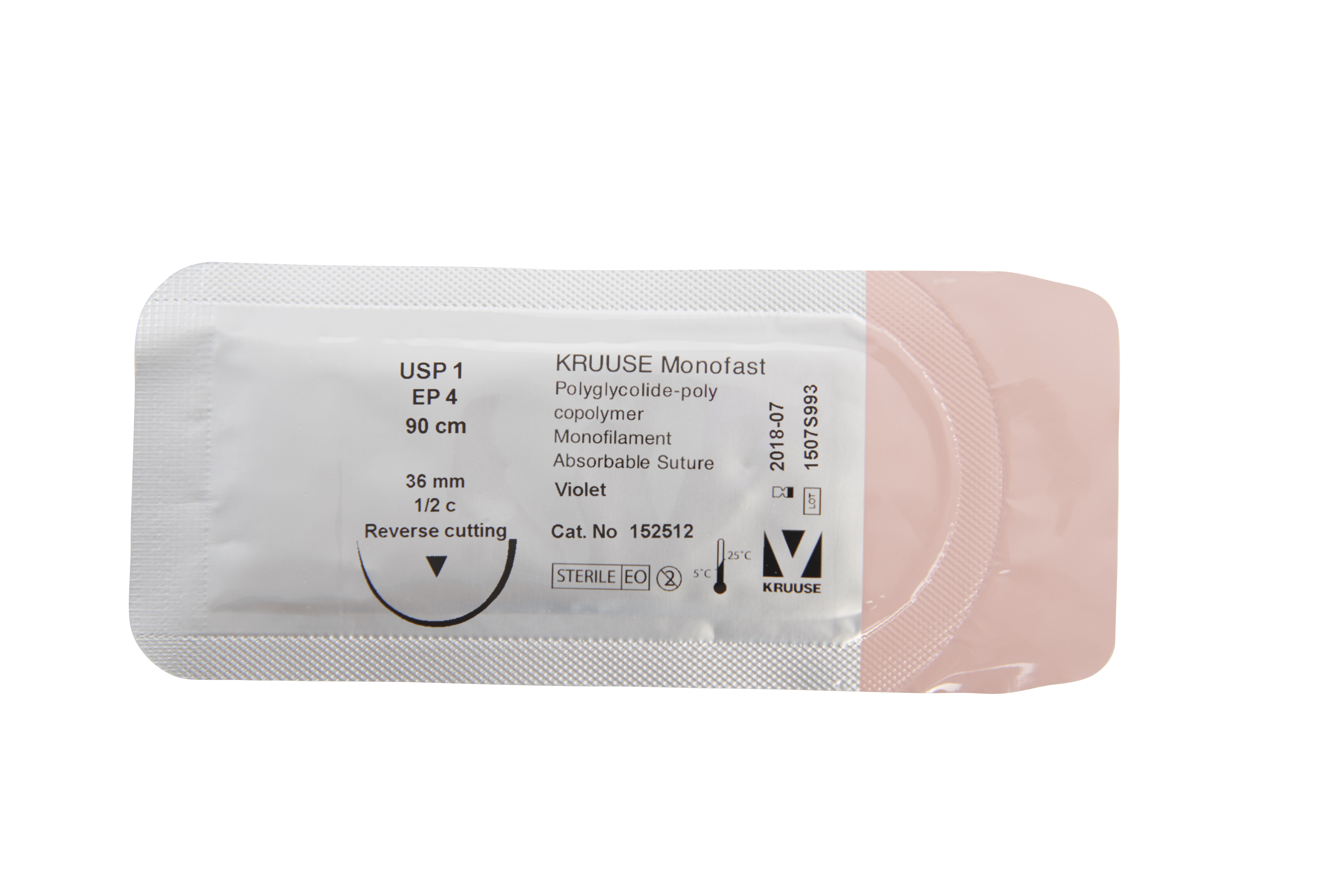 KRUUSE Monofast suture, USP 1, 90 cm, violet, 36 mm needle, ½ C, RC, 18/pk