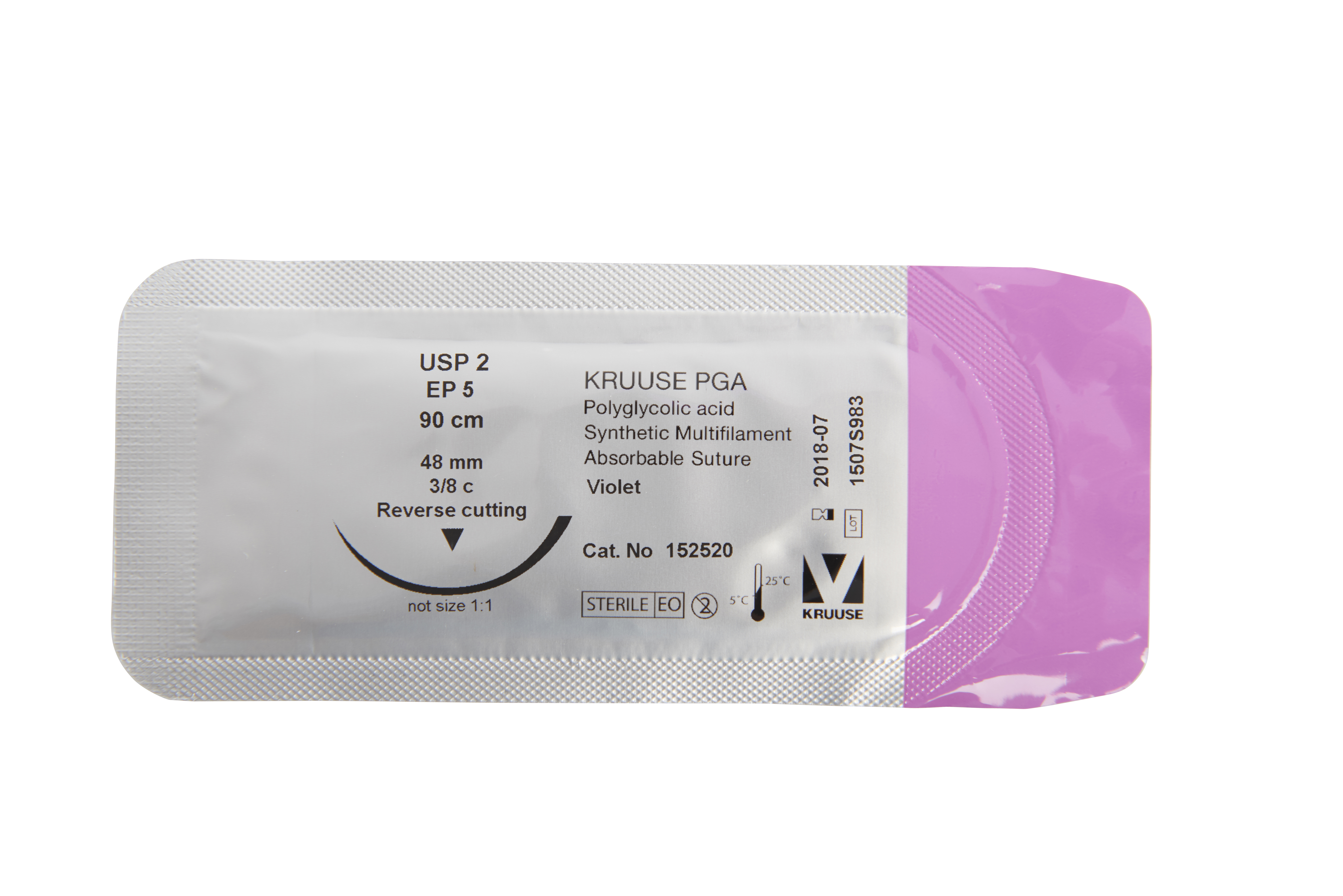 KRUUSE PGA Suture, USP 2, 90 cm, 48 mm needle, 3/8 C, RC, 18/pk