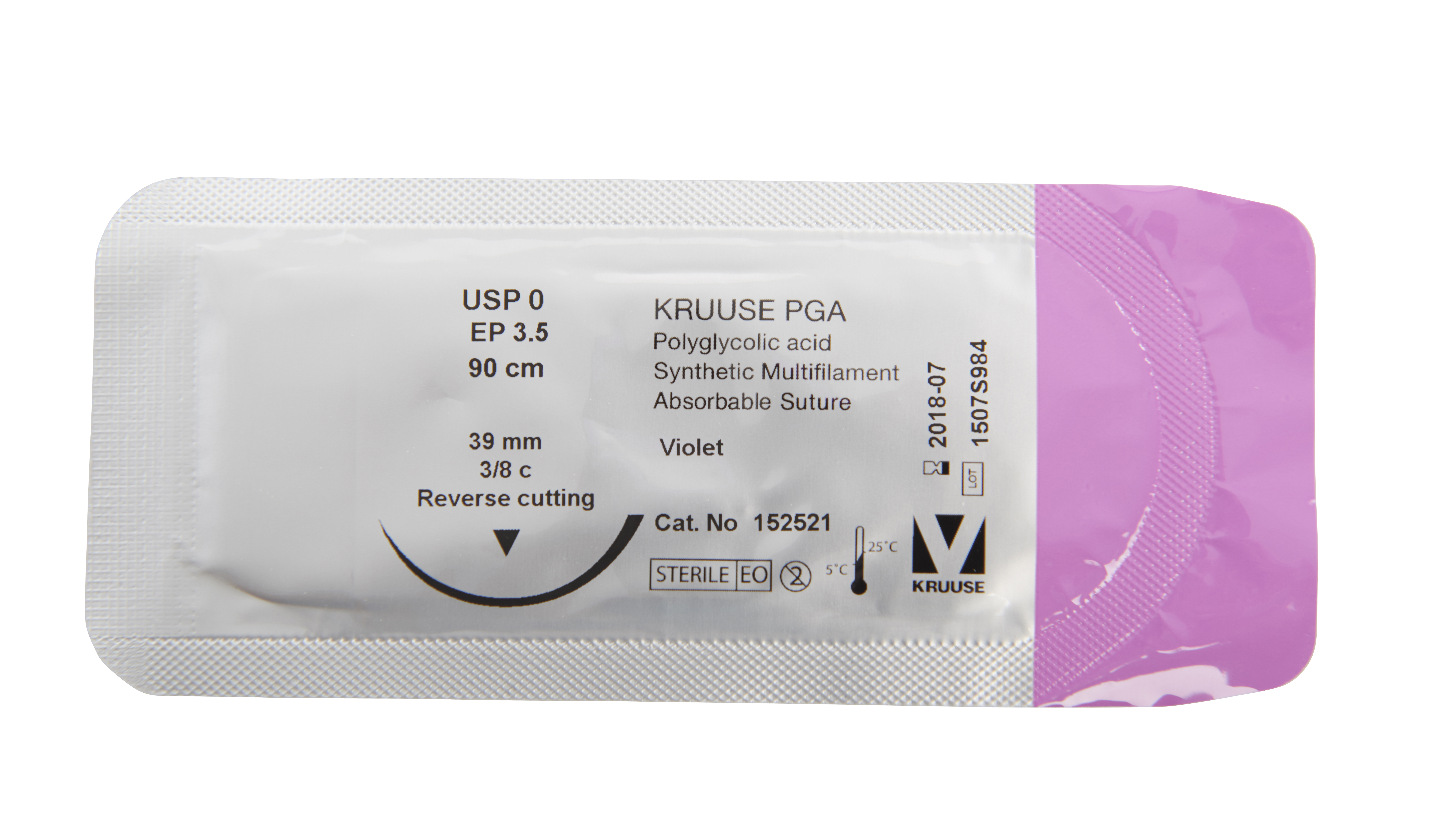 KRUUSE PGA Sutur, USP 0, 90 cm, 39 mm needle, 3/8 C, RC, 18/pk