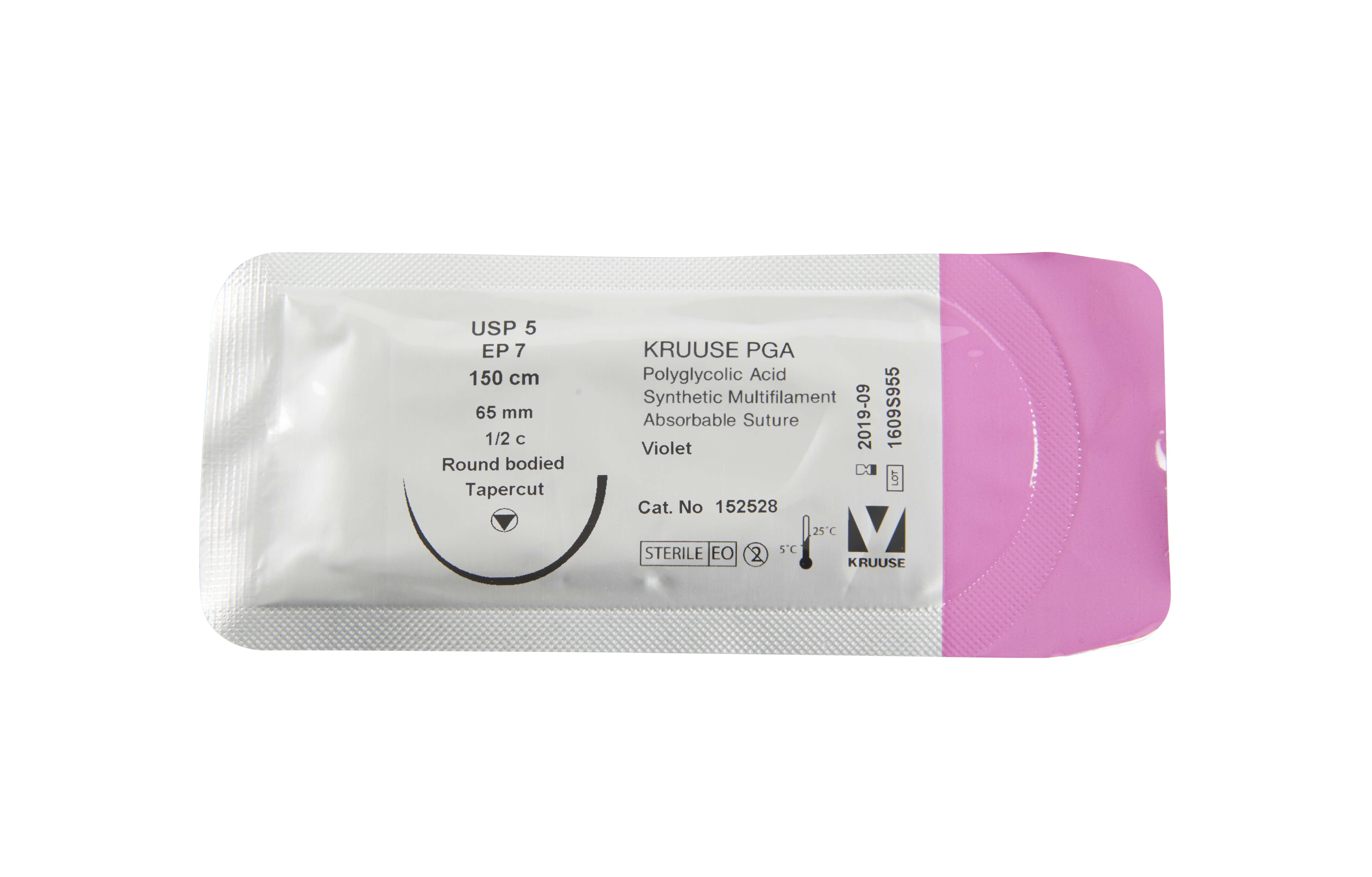 KRUUSE PGA Suture, USP 5/EP 7, 150 cm, 65 mm needle, ½ C, RB, tapercut, 18/pk