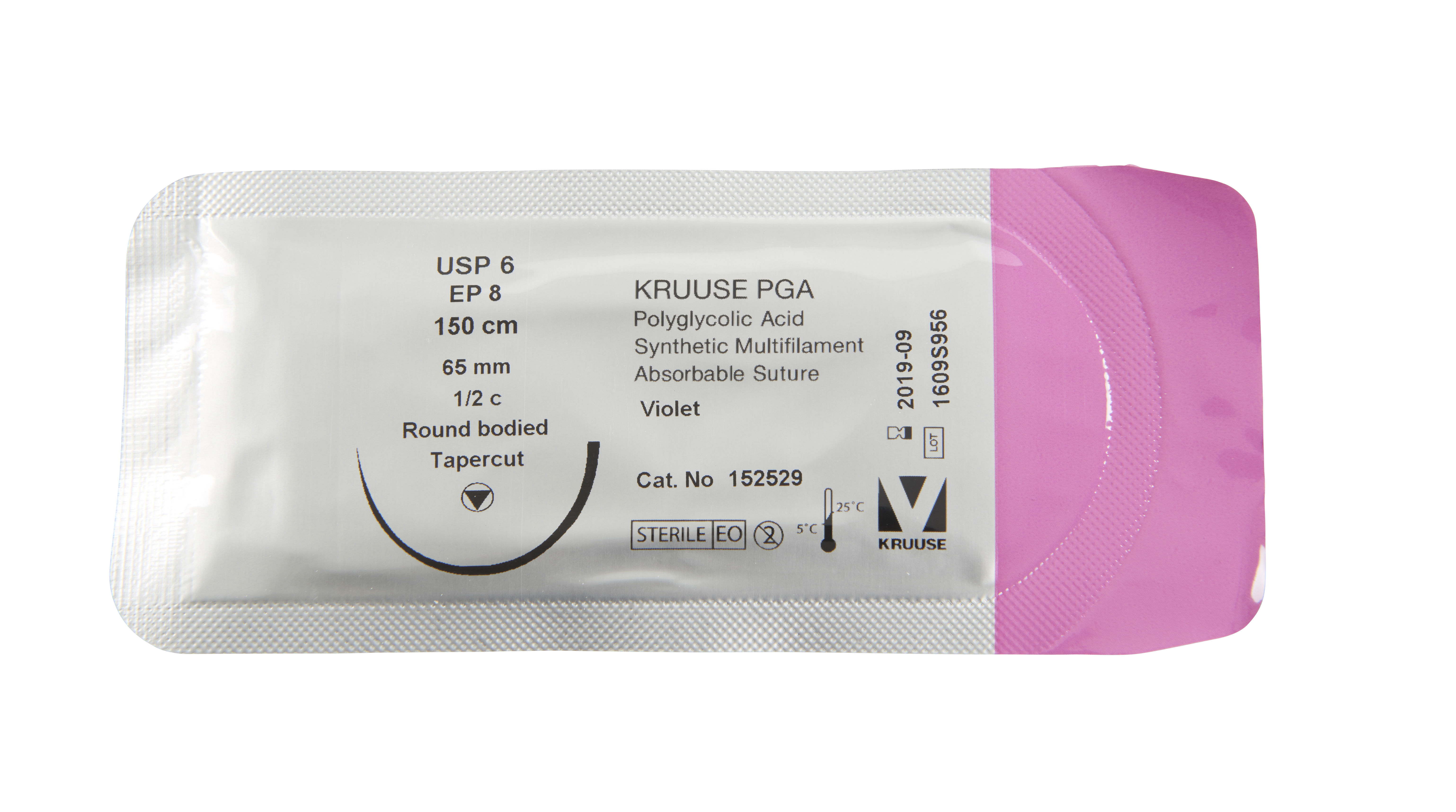 KRUUSE PGA Suture, USP 6/EP 8, 150 cm, 65 mm needle, ½ C, RB, tapercut, 18/pk