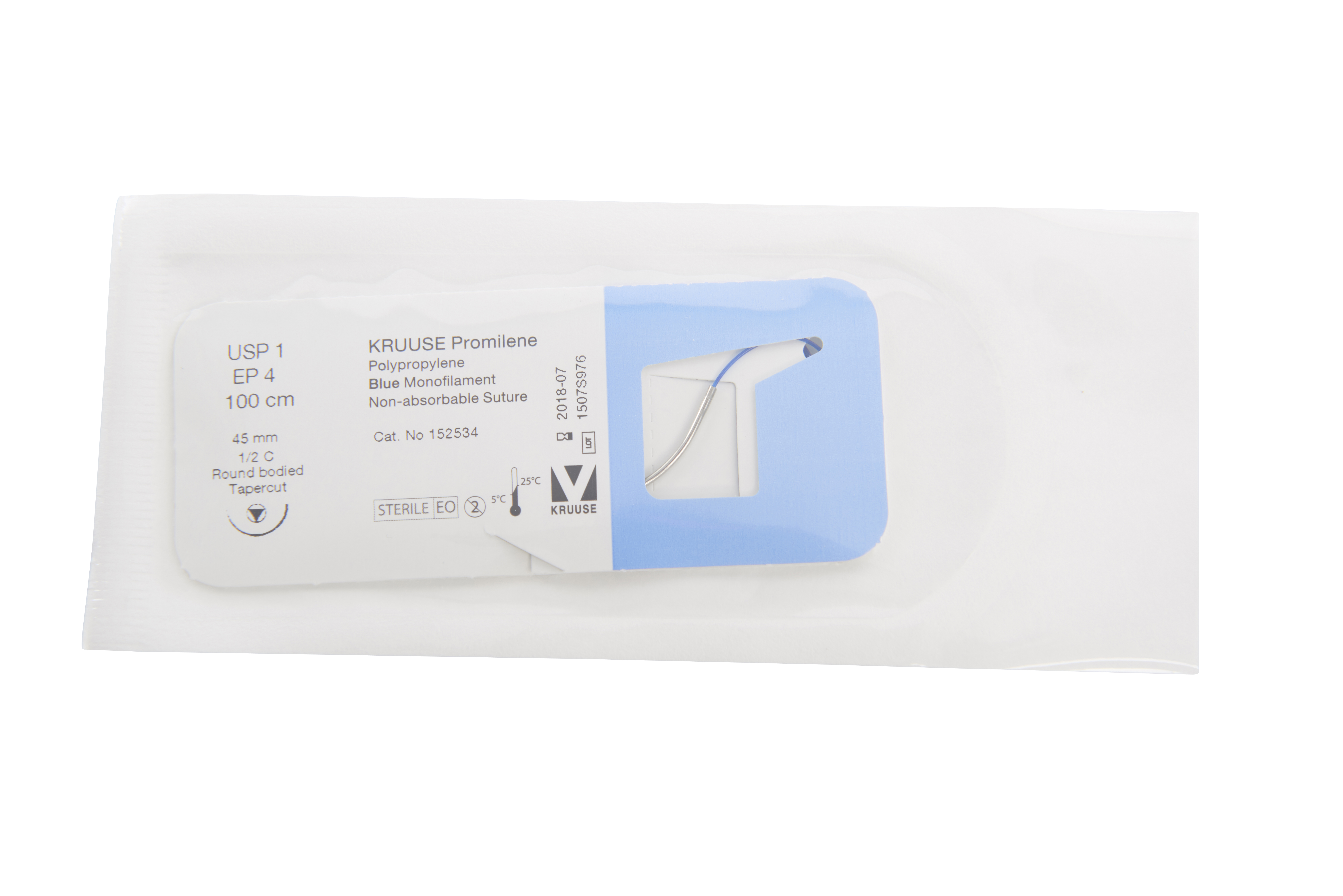 KRUUSE Promilene Suture, USP 1, 100 cm, 45 mm needle, ½ C, RB, tapercut, 18/pk