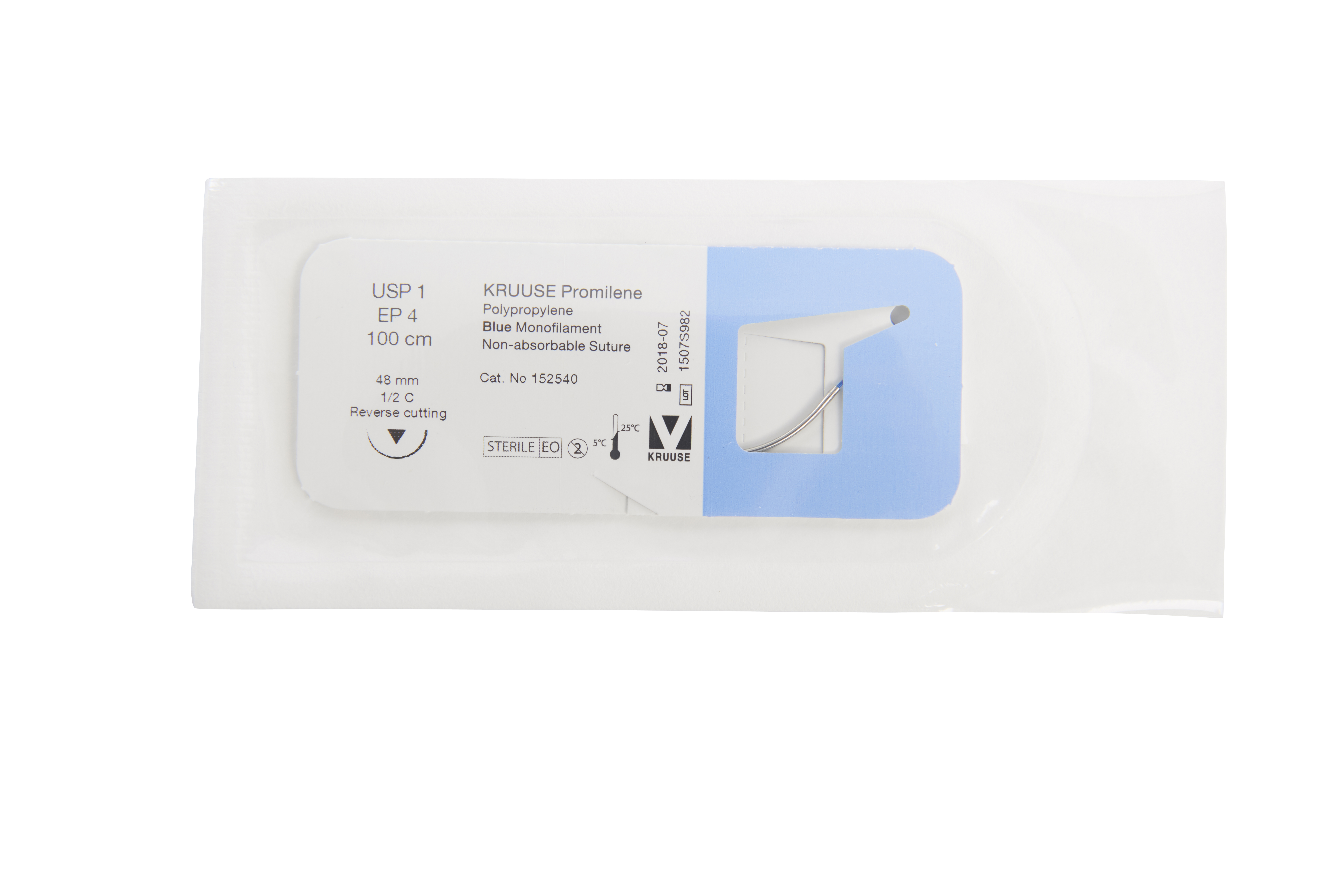 KRUUSE Promilene Suture, USP 1, 100 cm, 48 mm needle, ½ C, RC, 18/pk