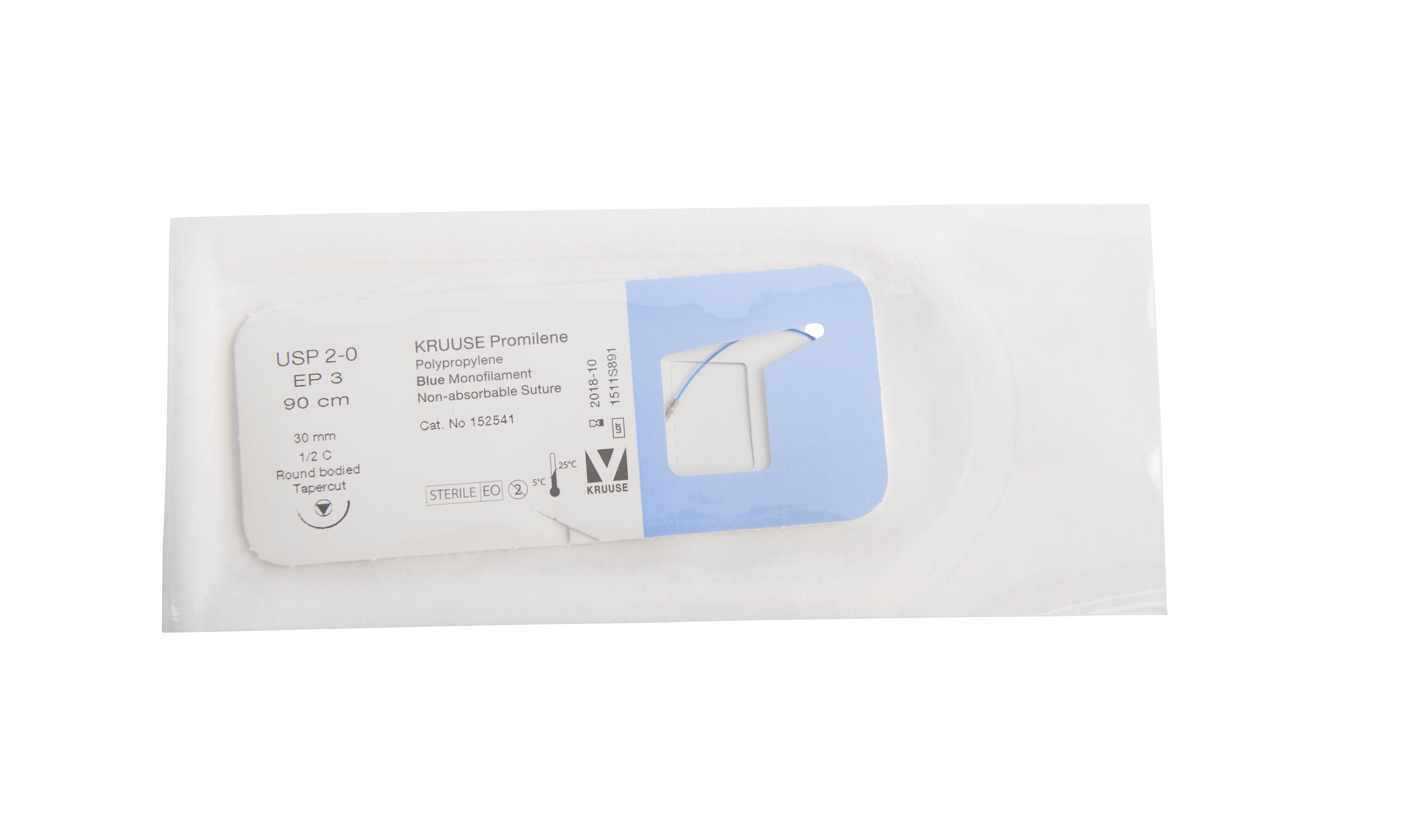 KRUUSE Promilene Suture, USP 2-0, 90 cm, 30 mm needle, ½ C, RB, tapercut, 18/pk
