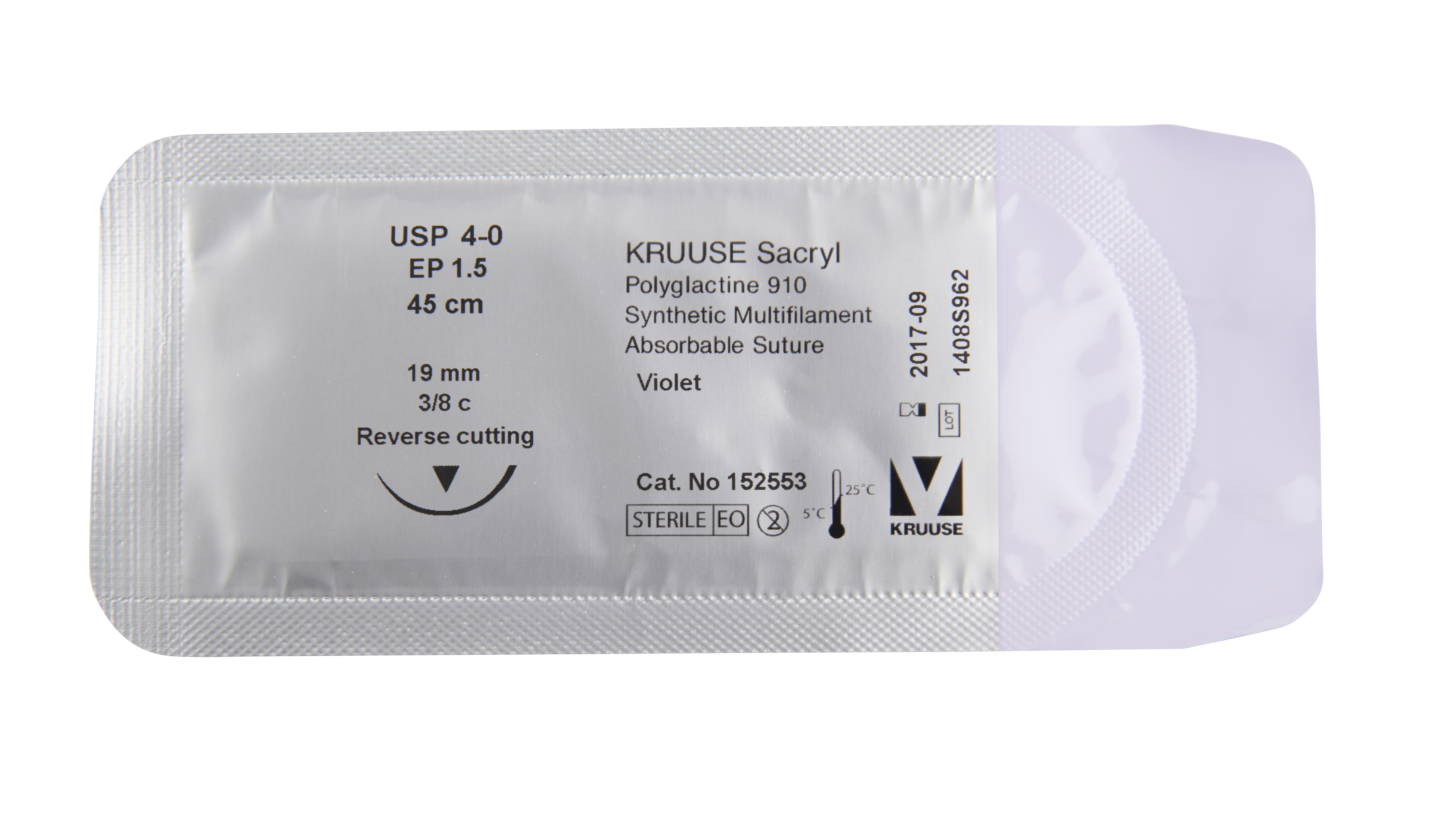 KRUUSE Sacryl Suture, USP 4-0, 45 cm, 19 mm, 3/8 C, RC, 18/pk