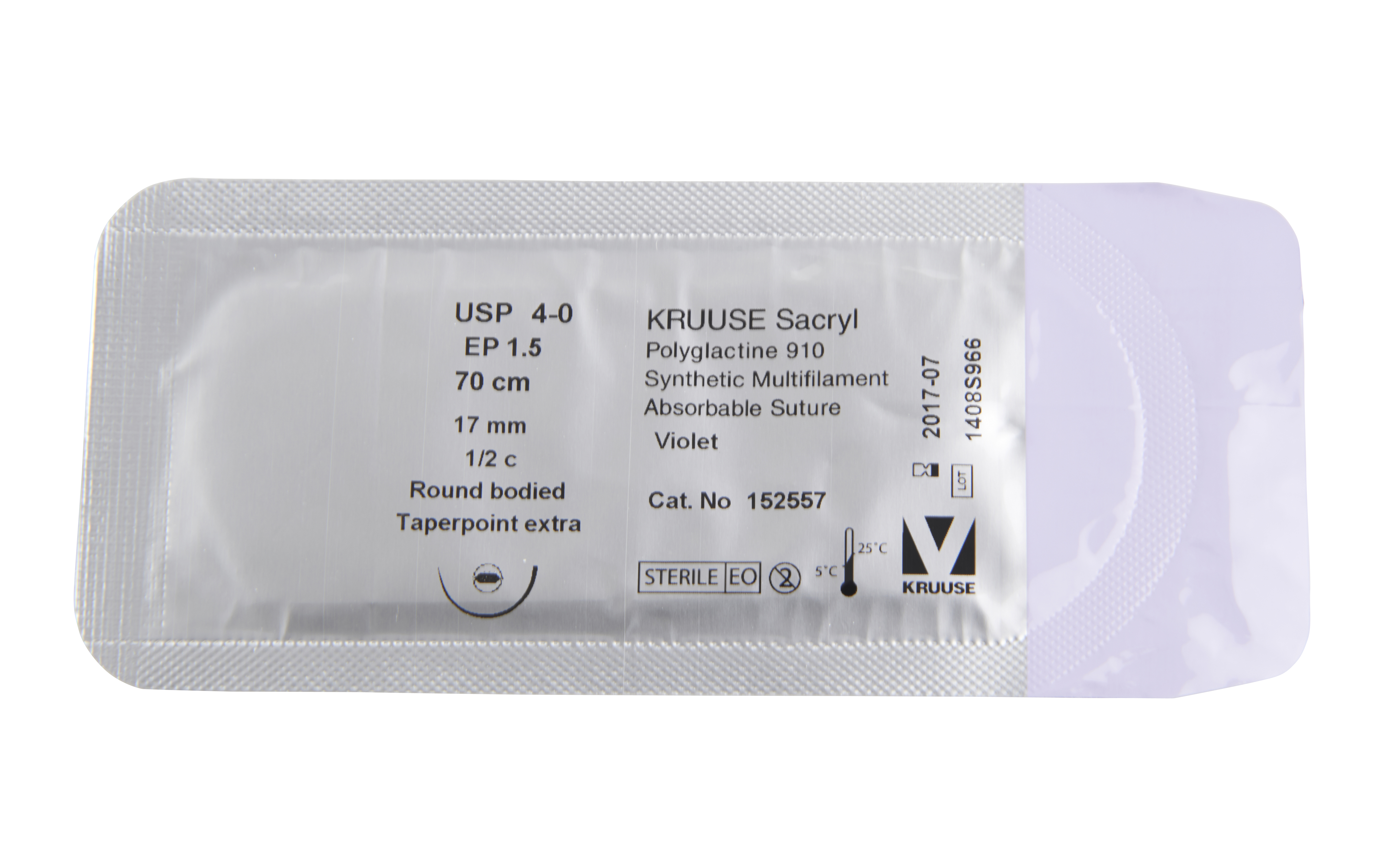 KRUUSE Sacryl Suture, USP 4-0, 70 cm, 17 mm, ½ C, RB, taperpoint plus, 18/pk