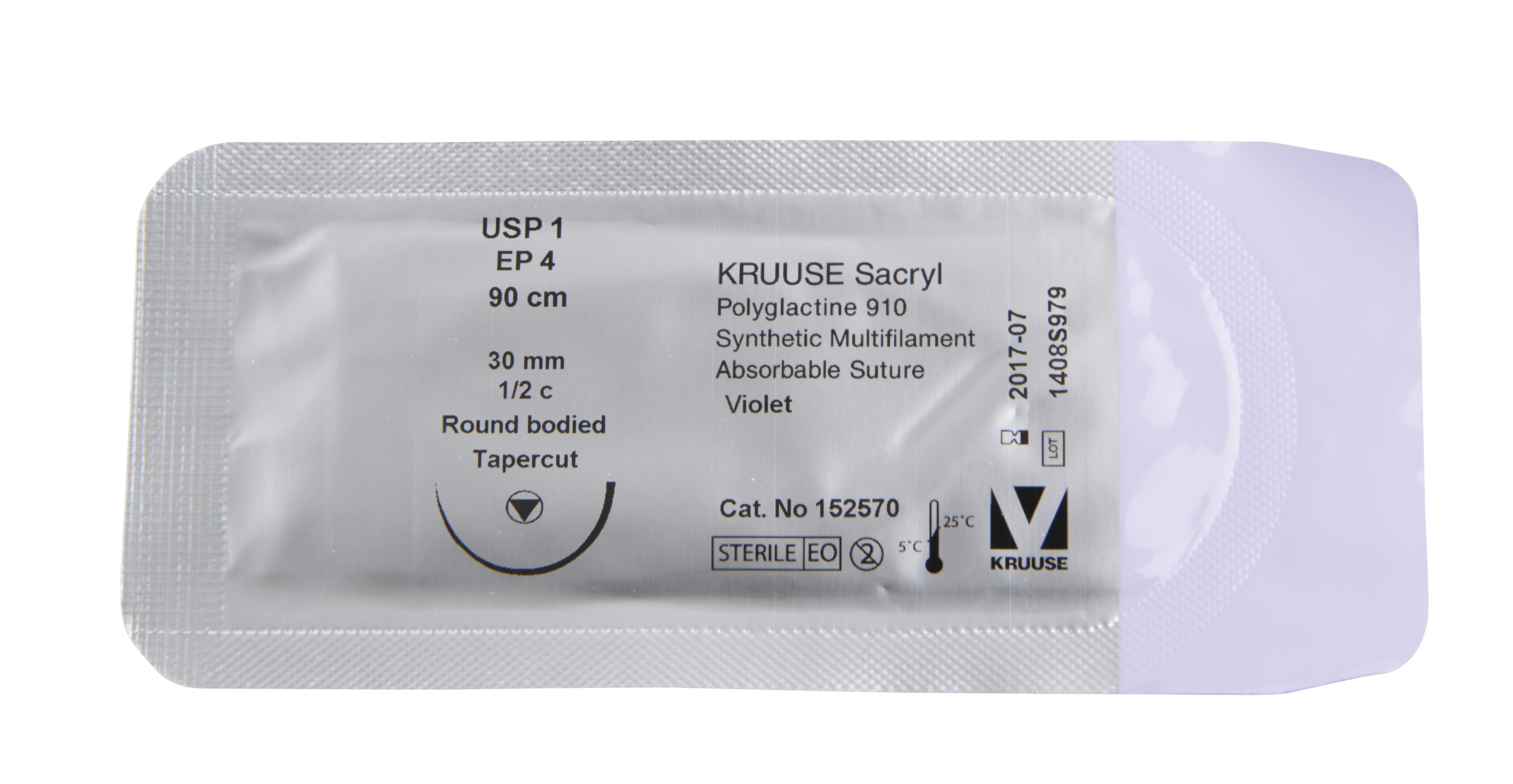 KRUUSE Sacryl Suture, USP 1, 90 cm, 30 mm, ½ C, RB, tapercut, 18/pk