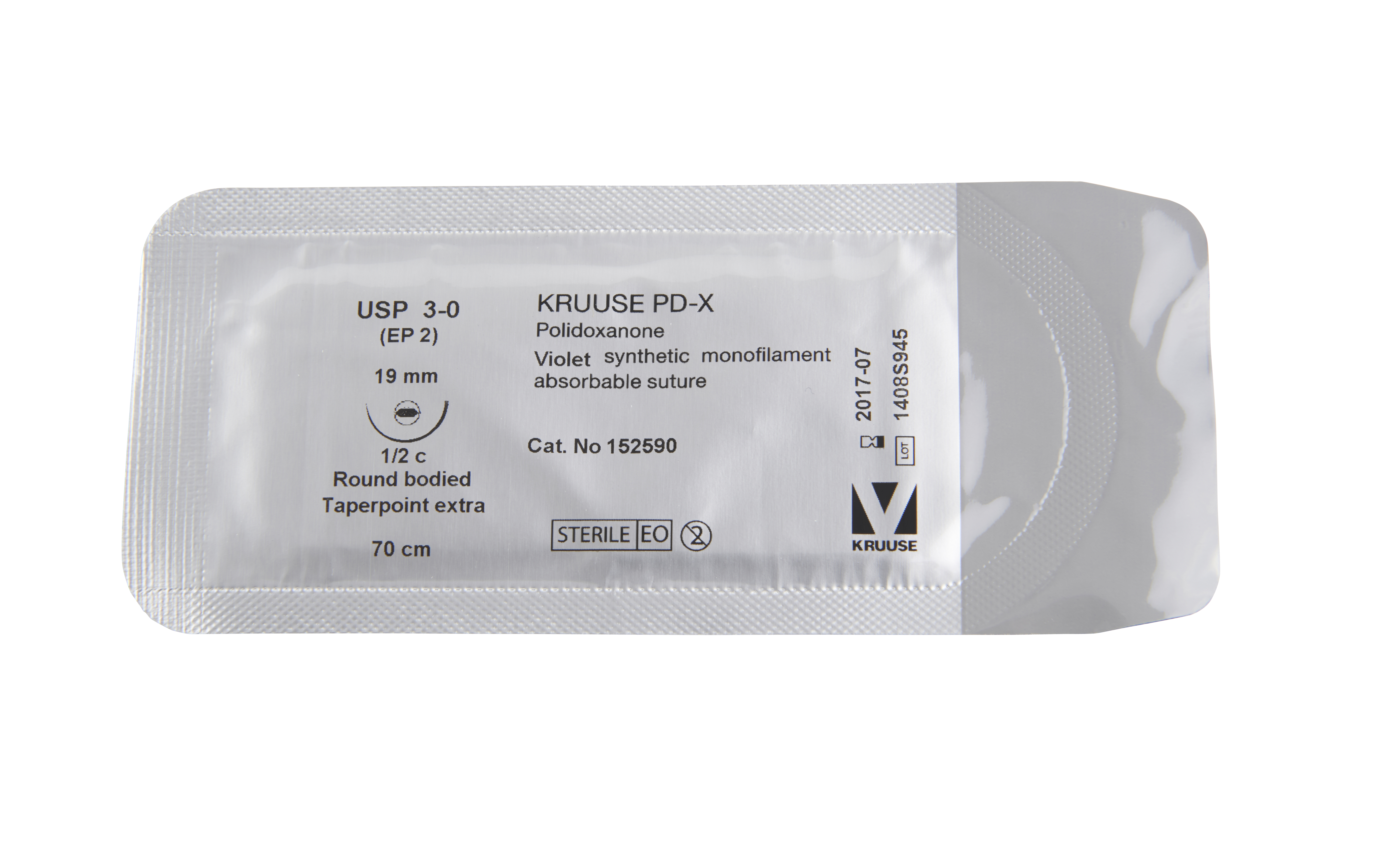 KRUUSE PD-X Suture, USP 3-0, 70 cm, 19 mm, ½ C, RB, taper-point extra, 18/pk