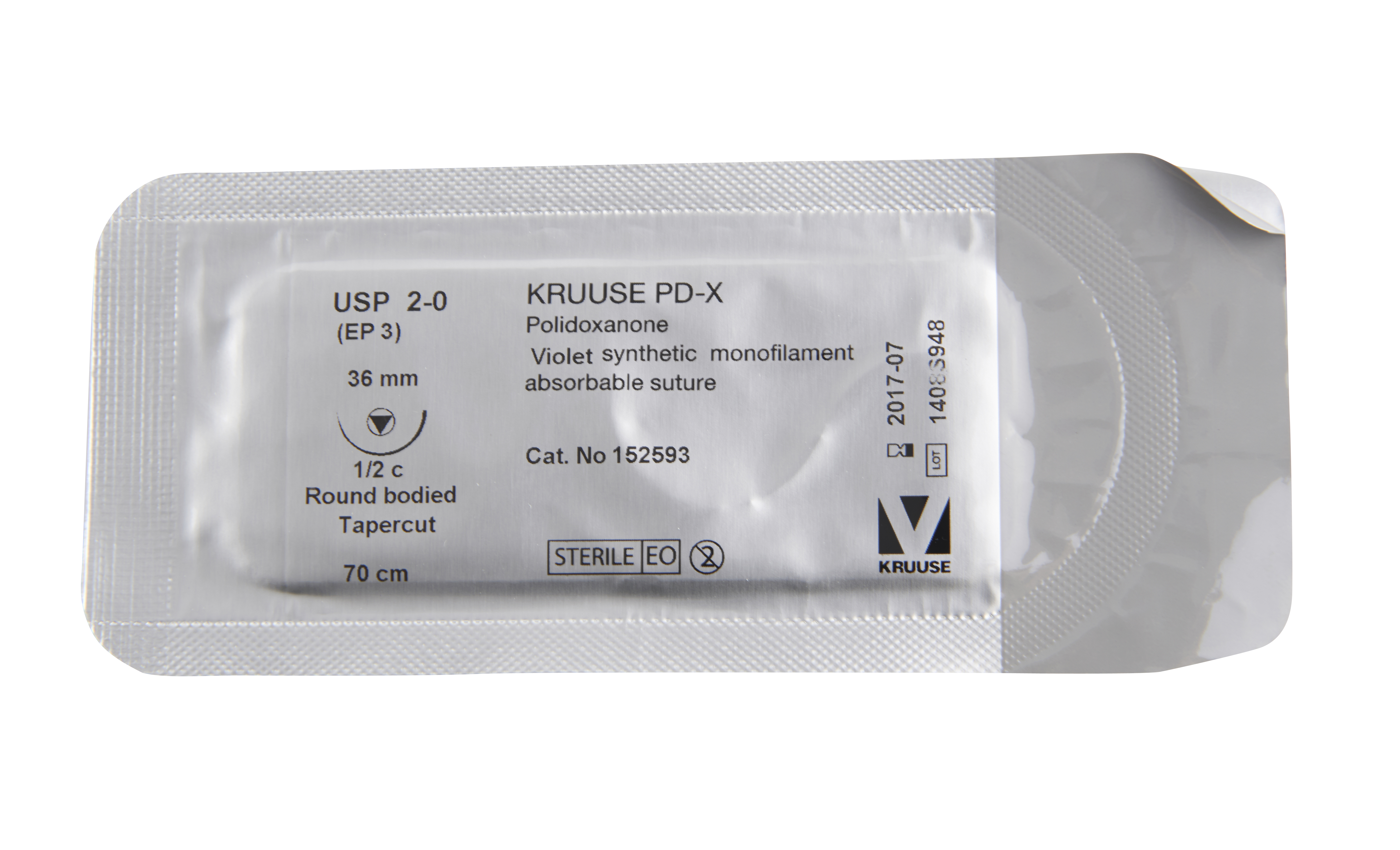 KRUUSE PD-X Suture, USP 2-0, 70 cm, 36 mm, ½ C, RB, tapercut, 18/pk