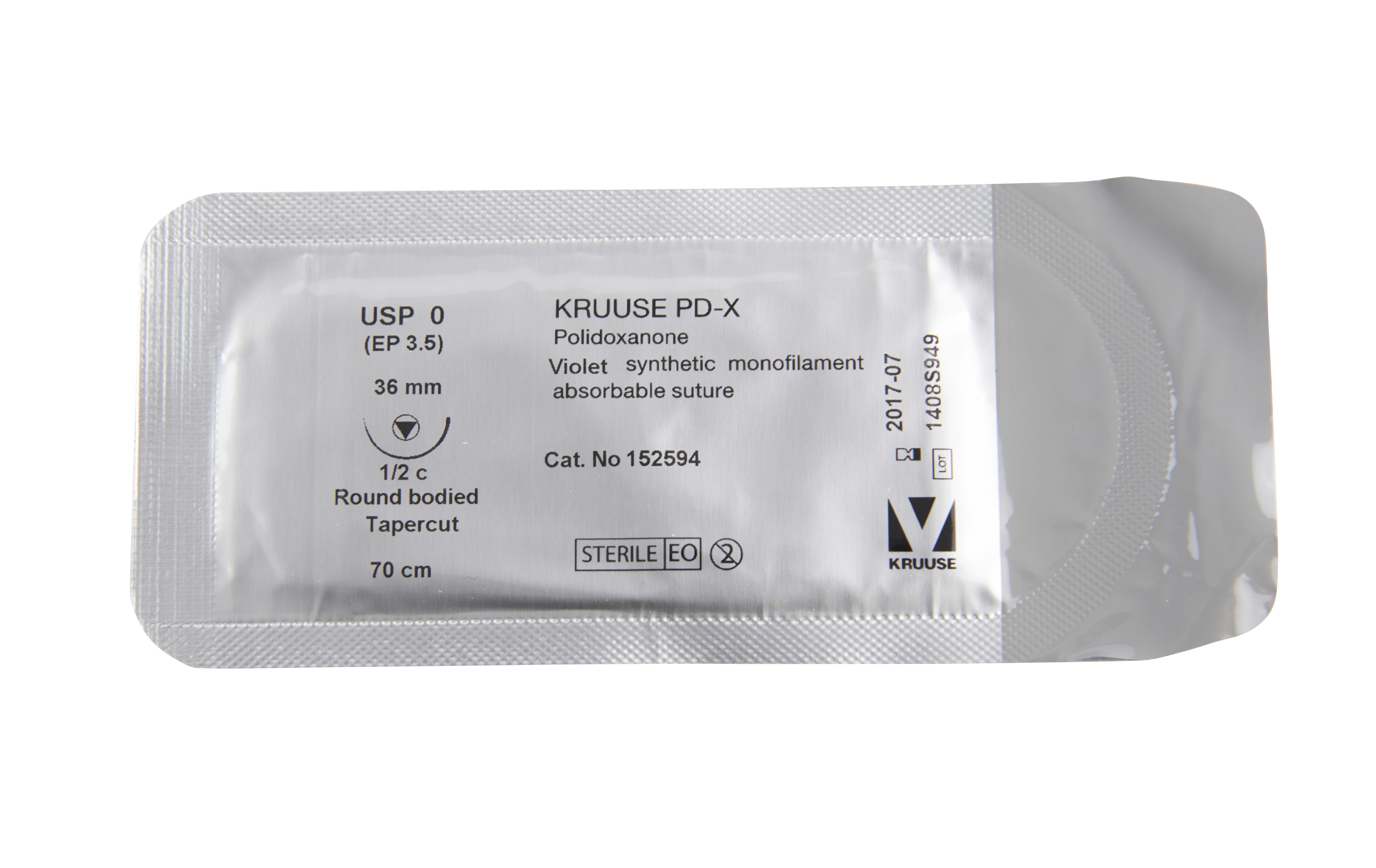 KRUUSE PD-X Suture, USP 0, 70 cm, 36 mm needle, ½ C, RB, taper-cut, 18/pk