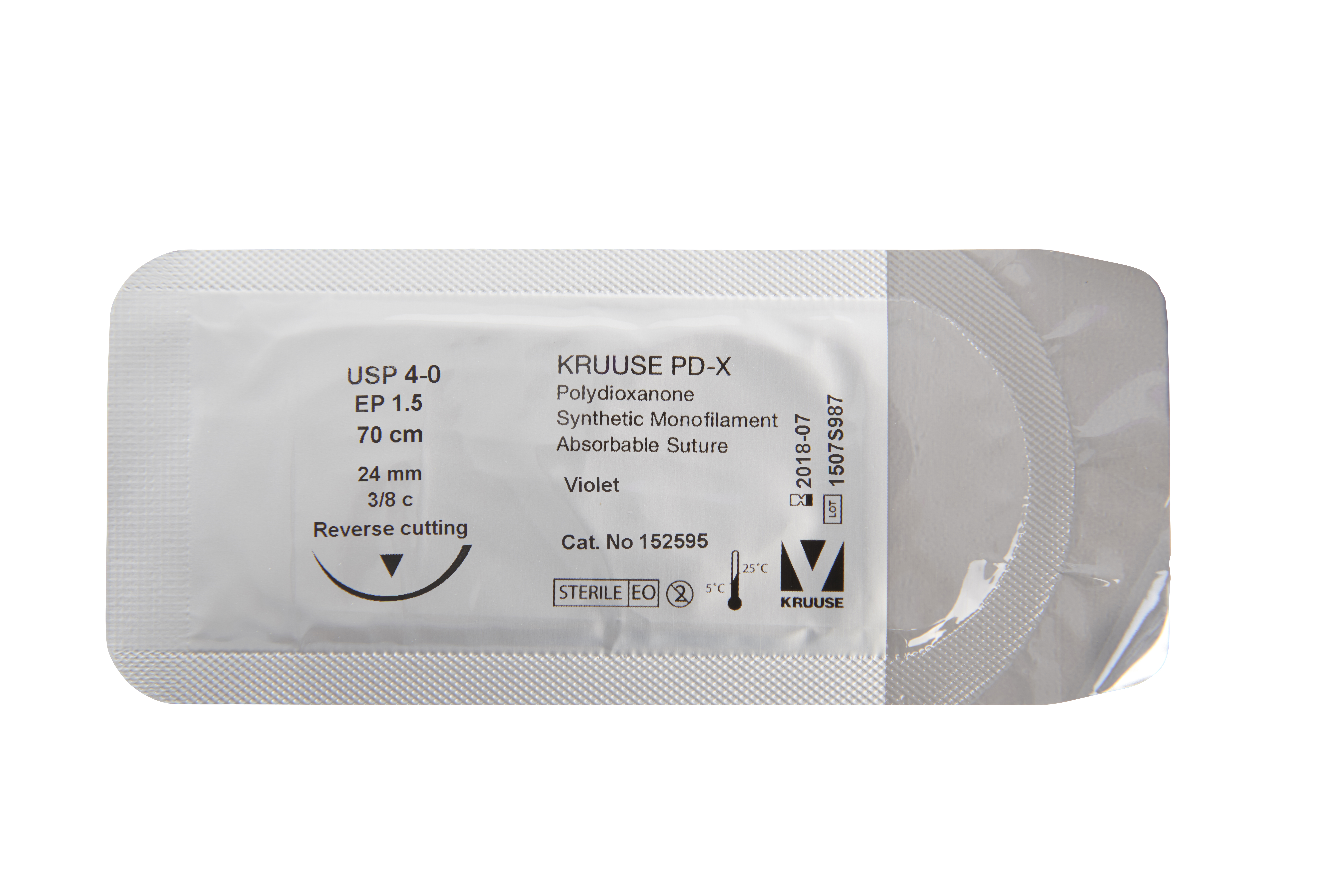 KRUUSE PD-X Suture, USP 4-0, 70 cm, 24 mm needle, 3/8 C, RC, 18/pk
