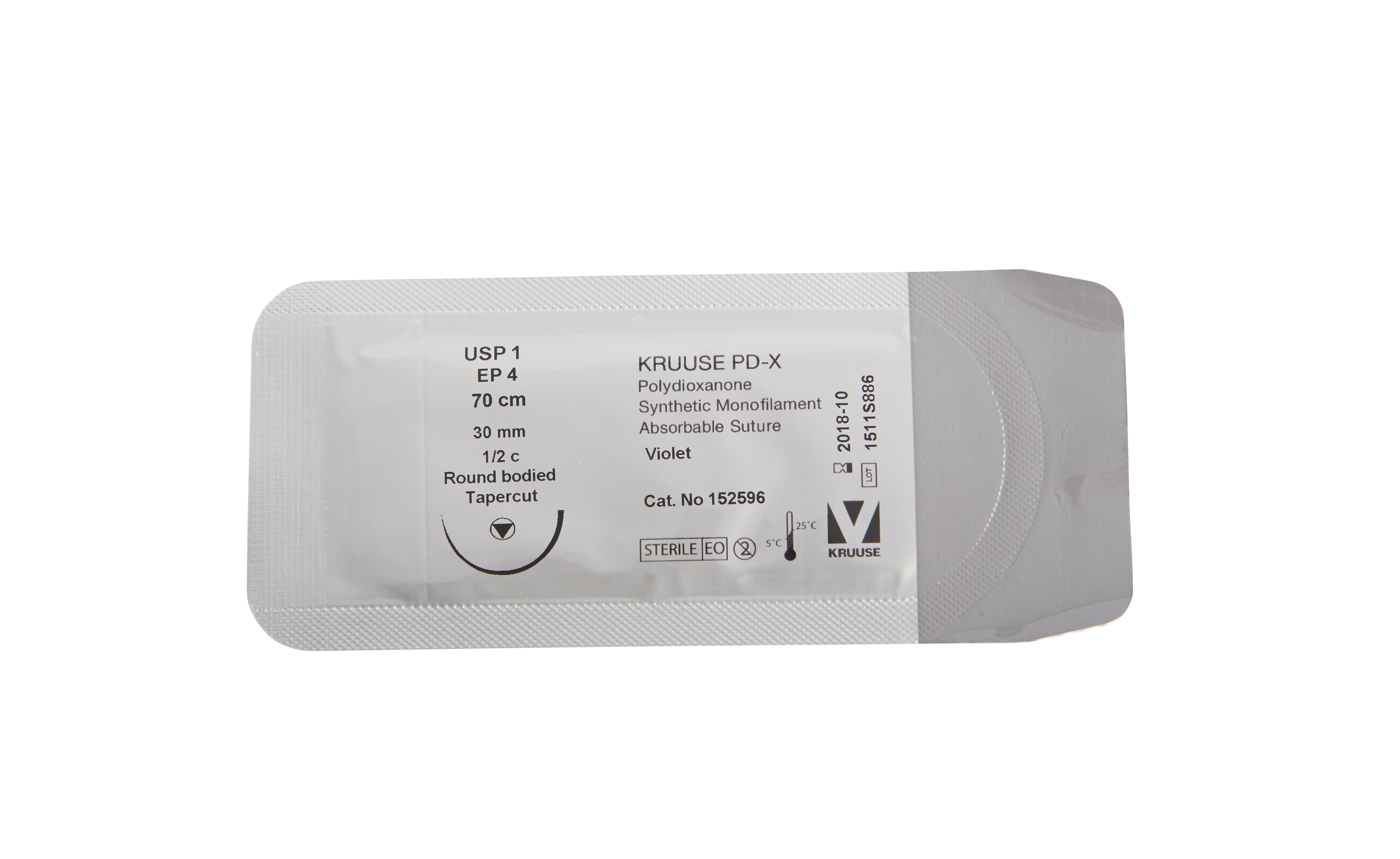 KRUUSE PD-X Suture, USP 1, 70 cm, 30 mm needle, ½ C, RB, tapercut, 18/pk