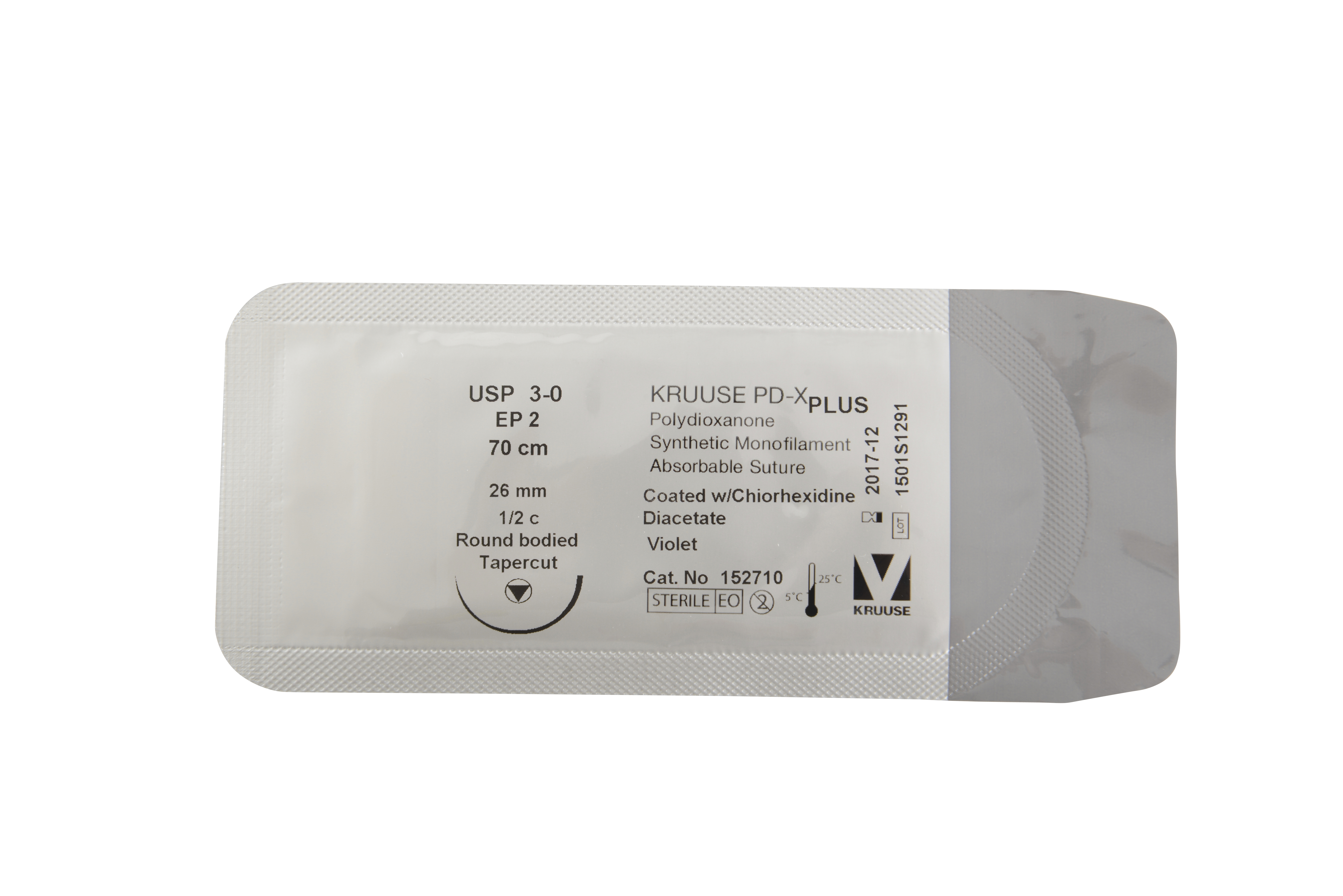 KRUUSE PD-X Plus Suture, USP 3-0, 70 cm, 26 mm, ½ C, RB, tapercut, 18/pk