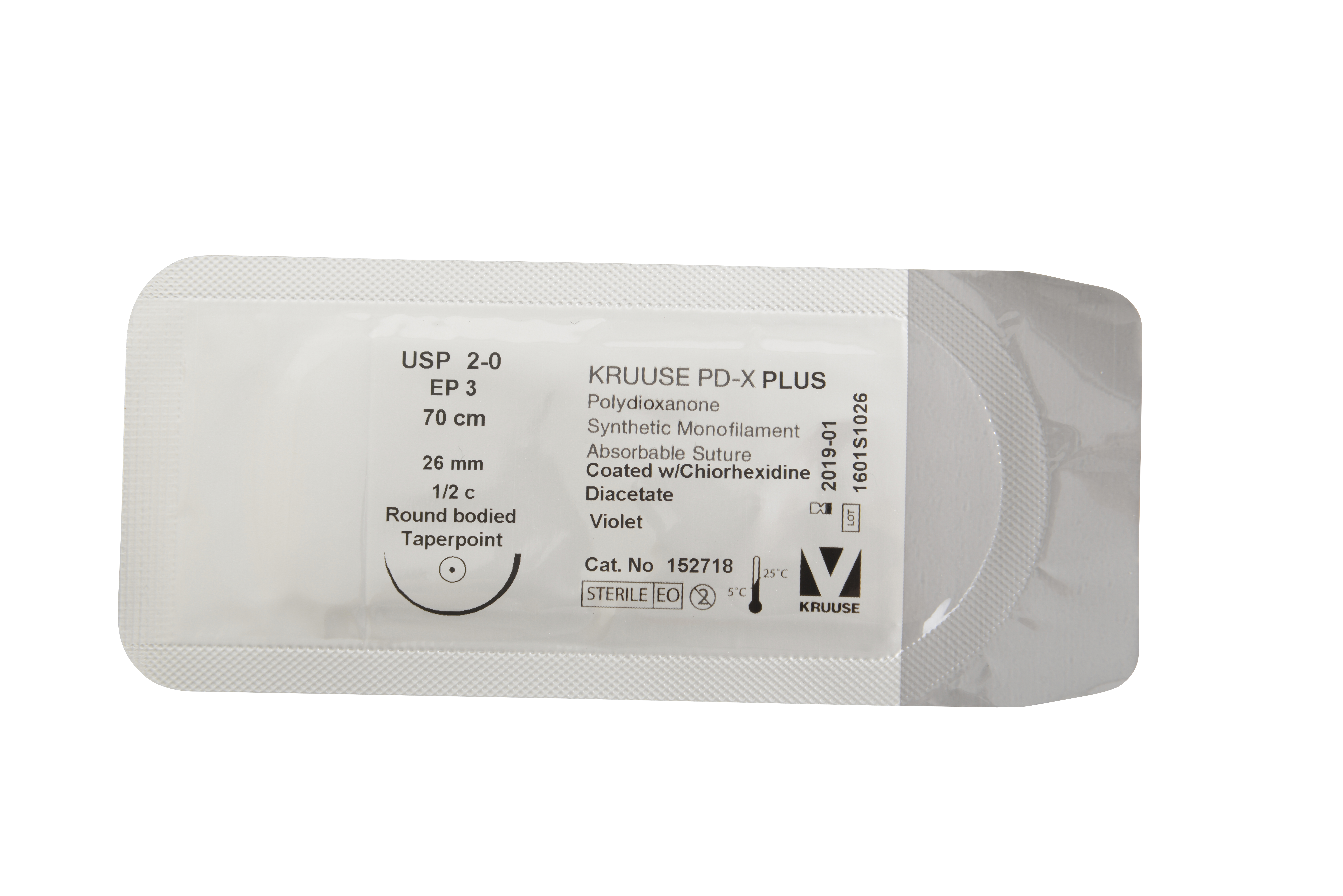 KRUUSE PD-X Plus Suture, USP 2-0, 70 cm, 26 mm needle, ½ C, RB, taperpoint, 18/pk